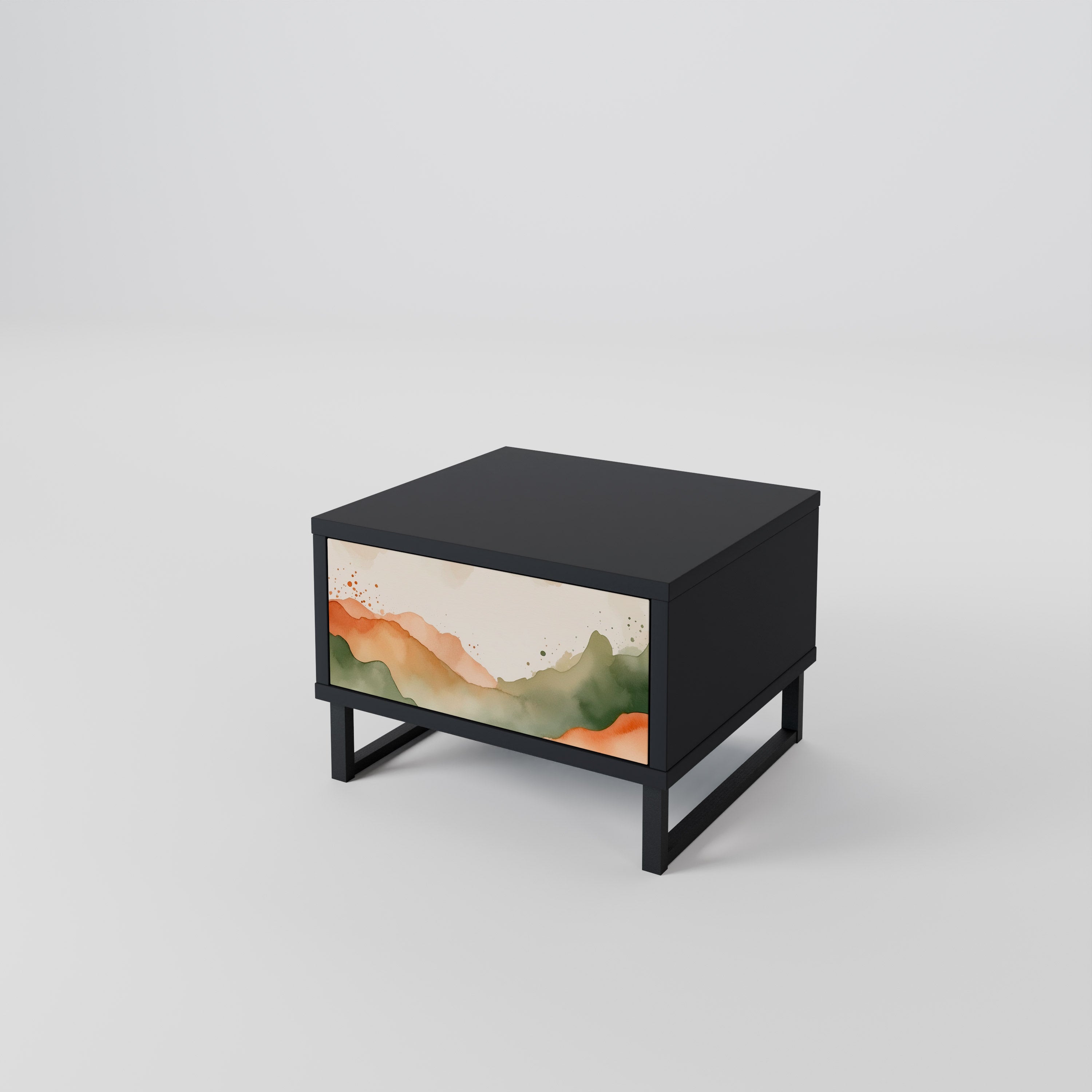 WATERCOLOUR PEAKS Nightstand in Black Finish