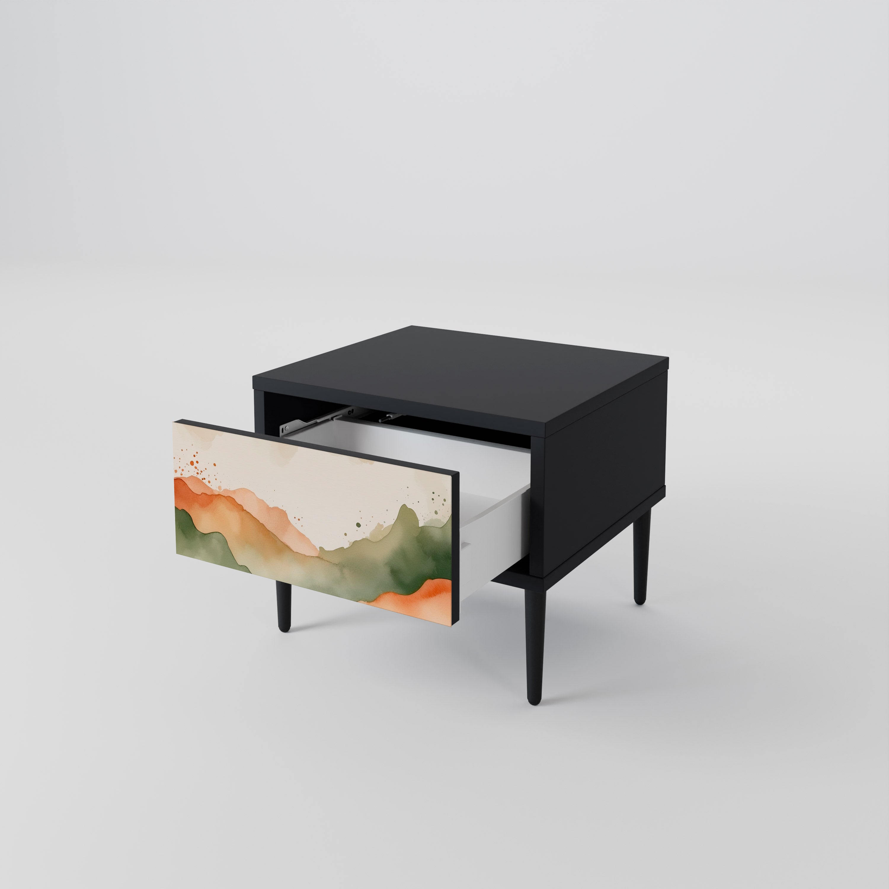 WATERCOLOUR PEAKS Nightstand in Black Finish