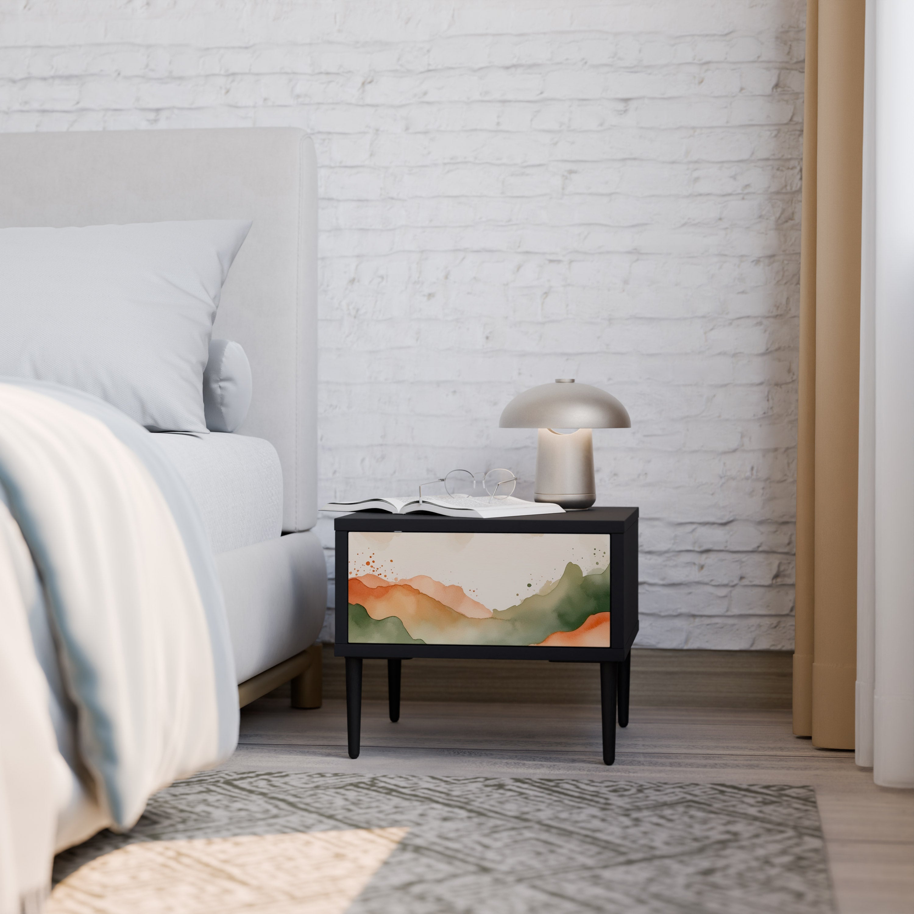 WATERCOLOUR PEAKS Nightstand in Black Finish