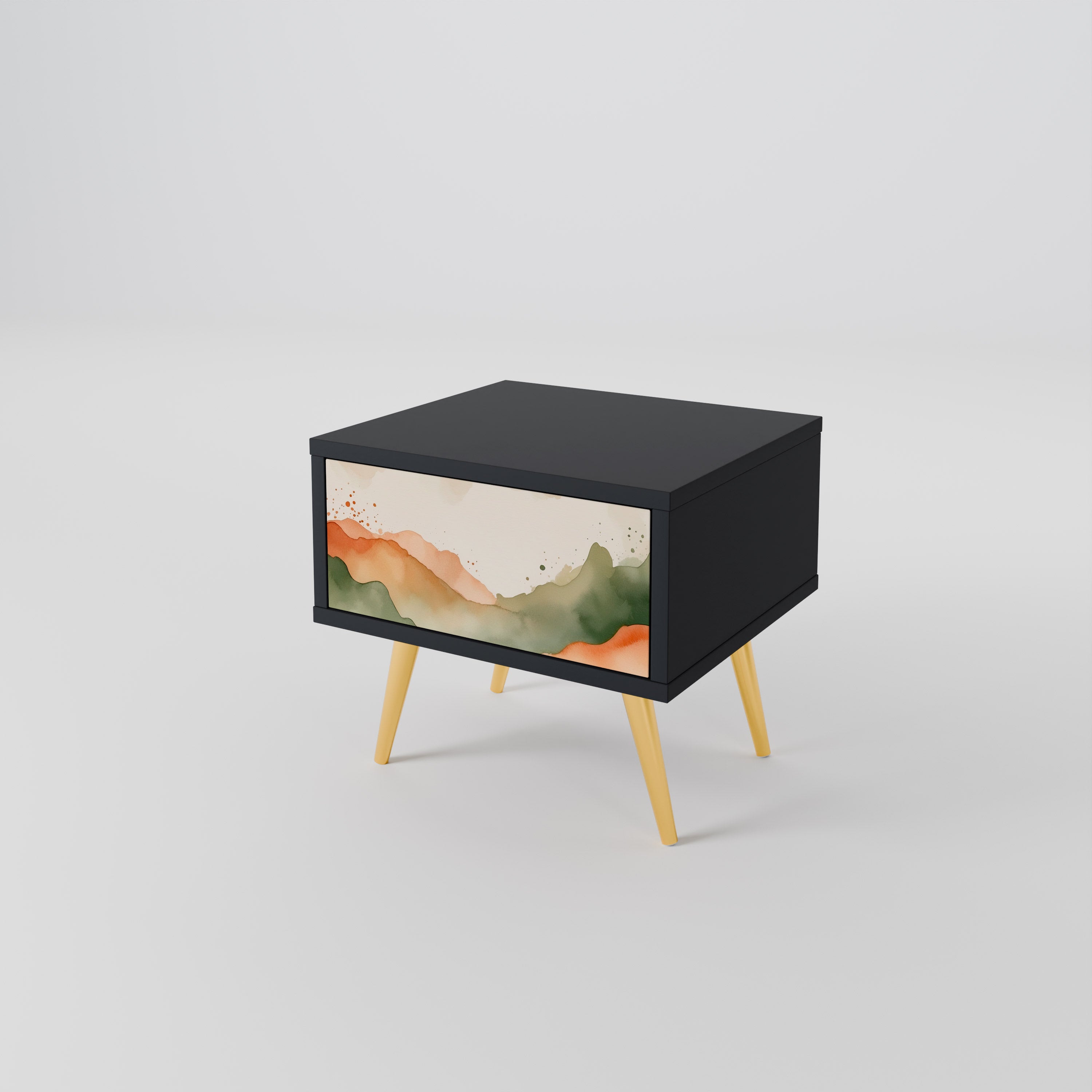 WATERCOLOUR PEAKS Nightstand in Black Finish