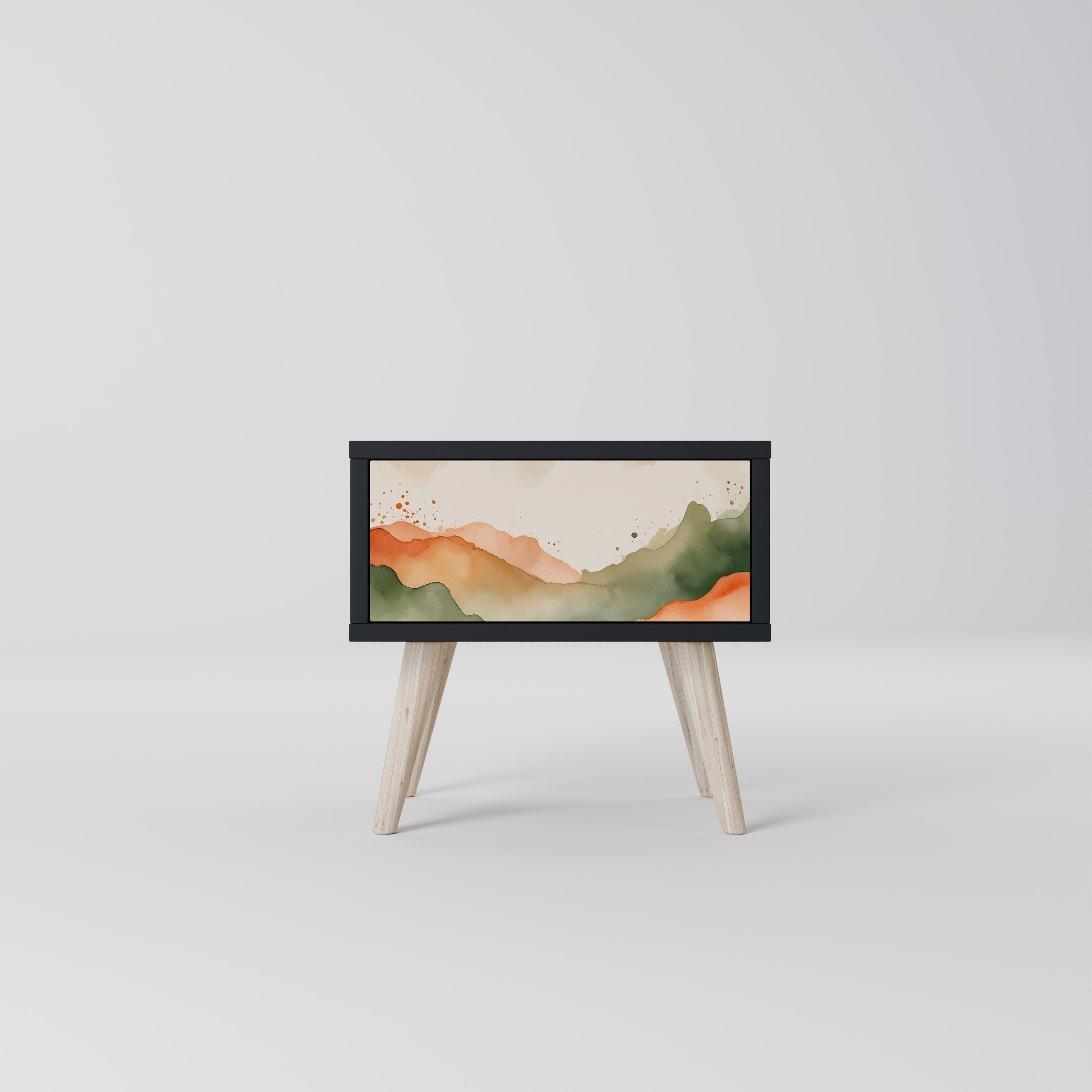 WATERCOLOUR PEAKS Nightstand in Black Finish