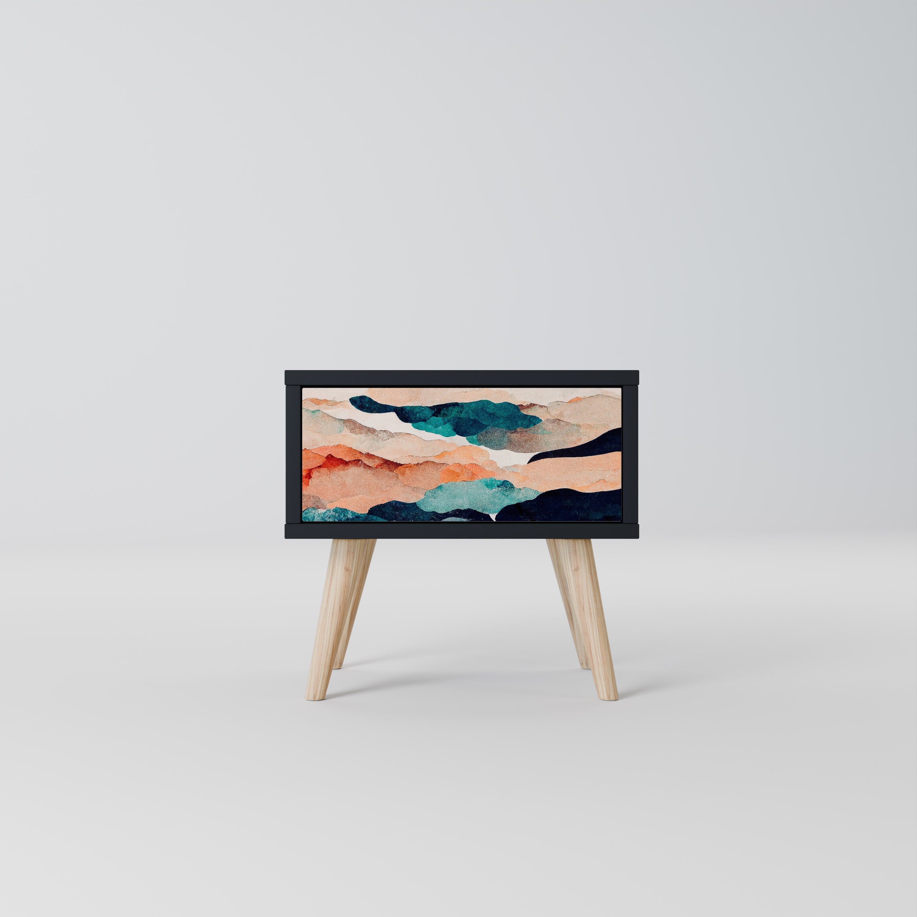 ABSTRACT LANDSCAPE Nightstand in Black Finish