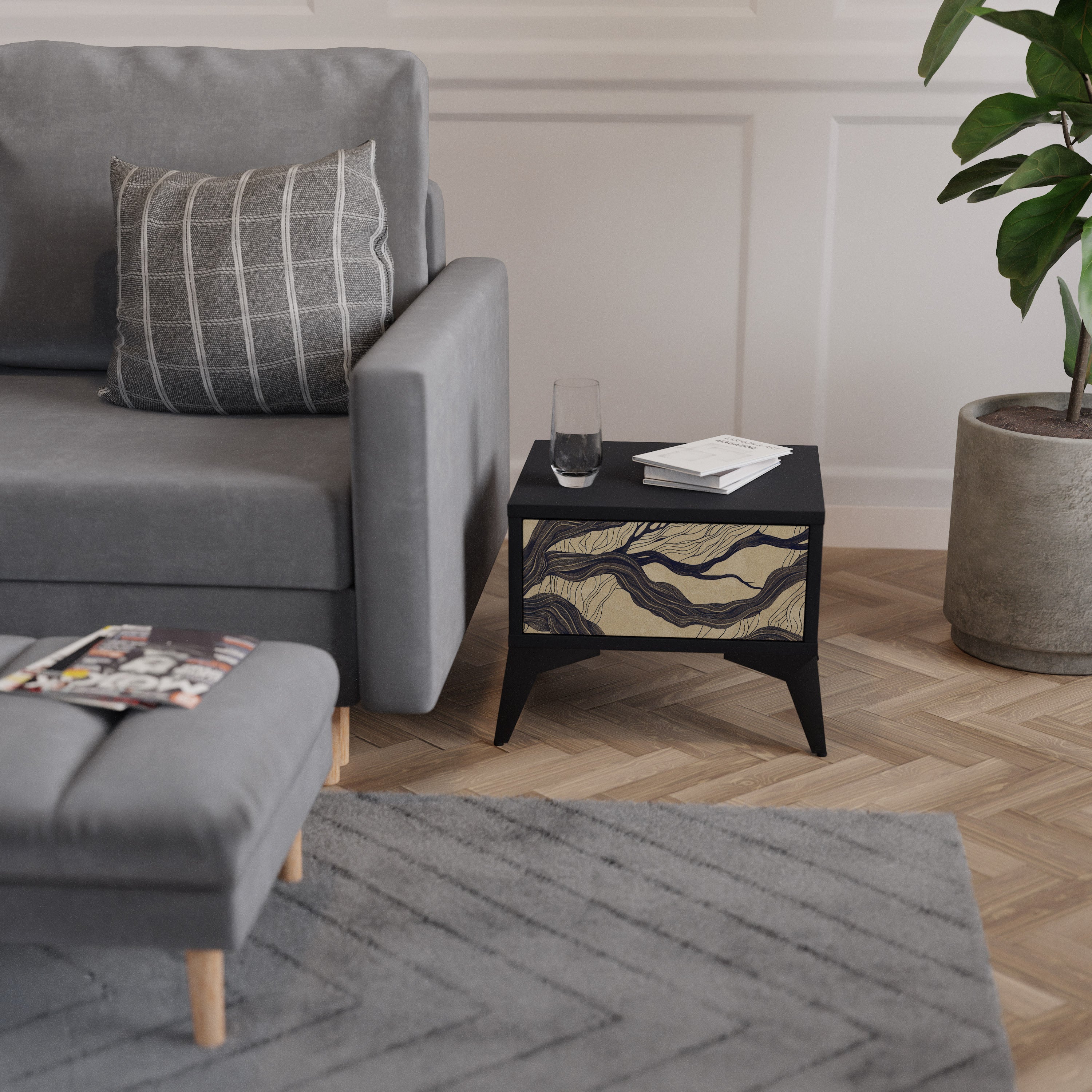 UNIFIED FRAGMENTS Nightstand in Black Finish