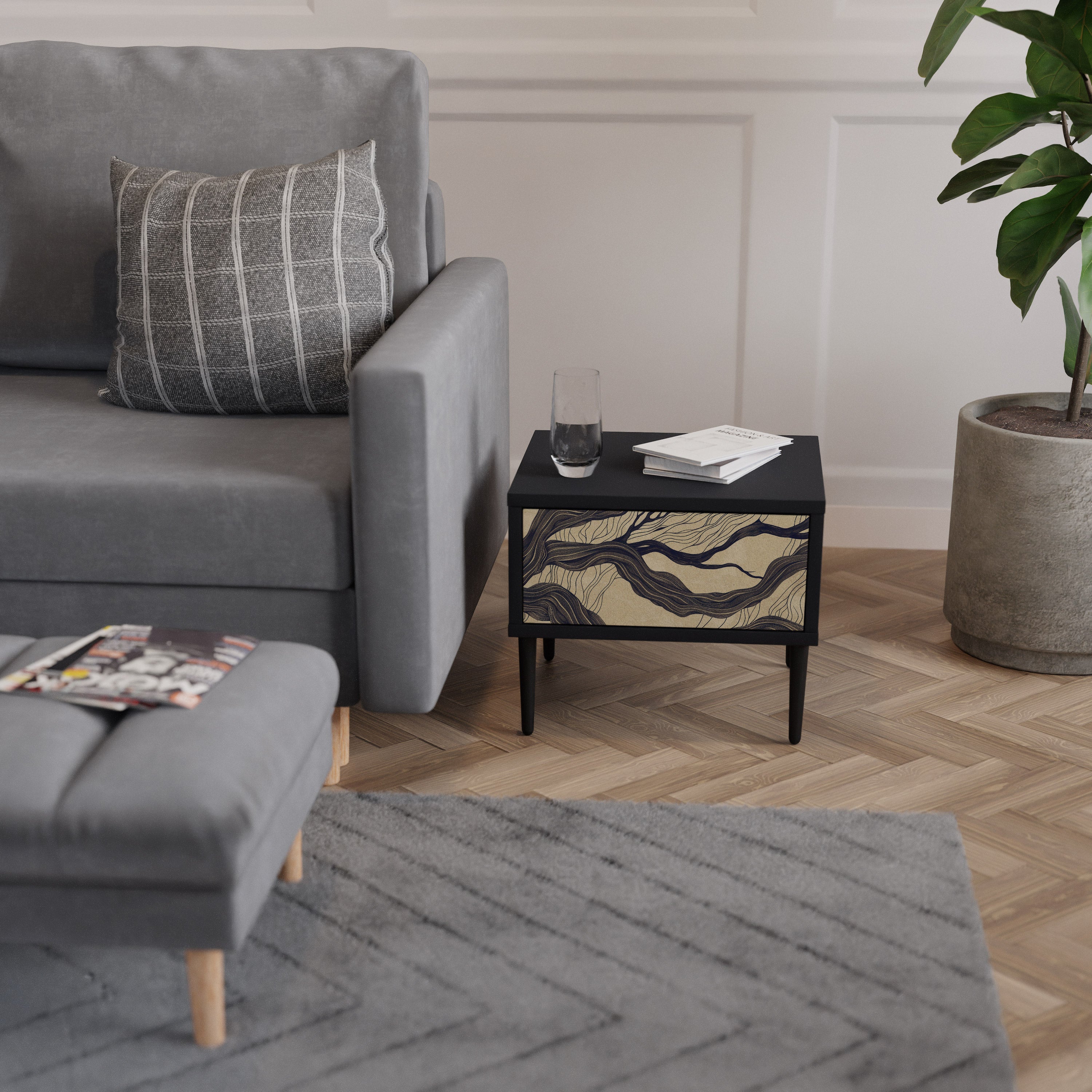 UNIFIED FRAGMENTS Nightstand in Black Finish