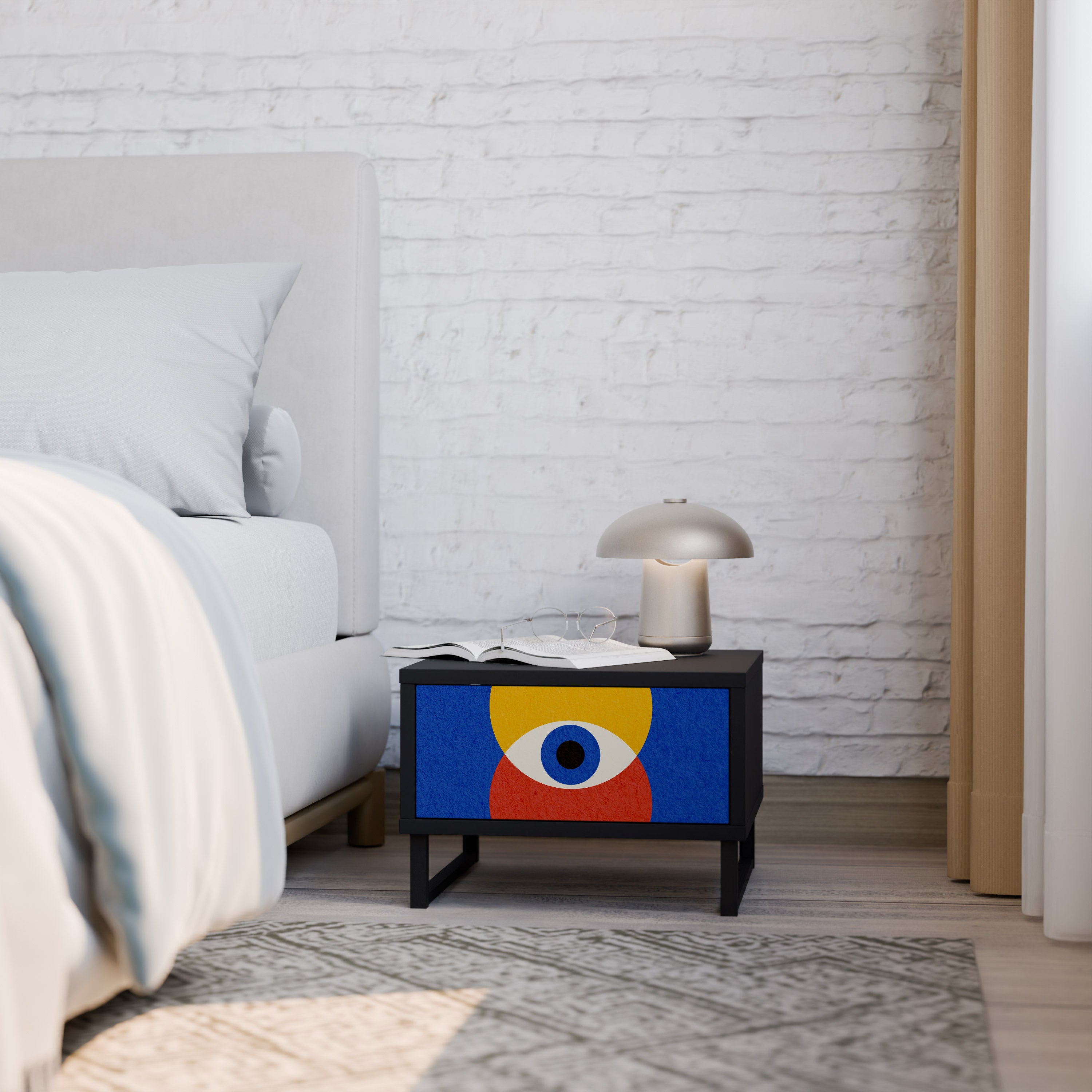 GEOMETRIC EYES Nightstand in Black Finish