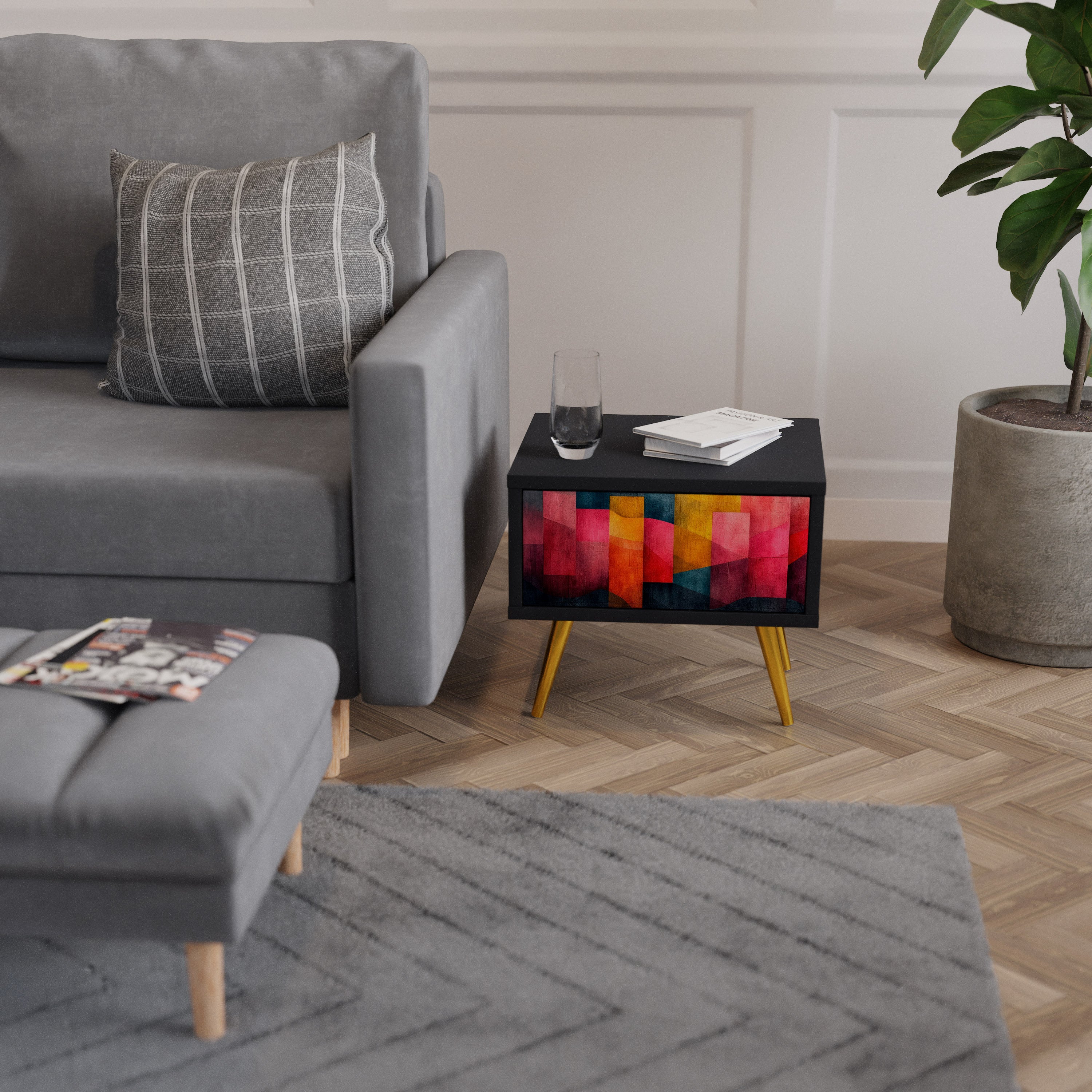 COLORFUL SOUNDS Nightstand in Black Finish