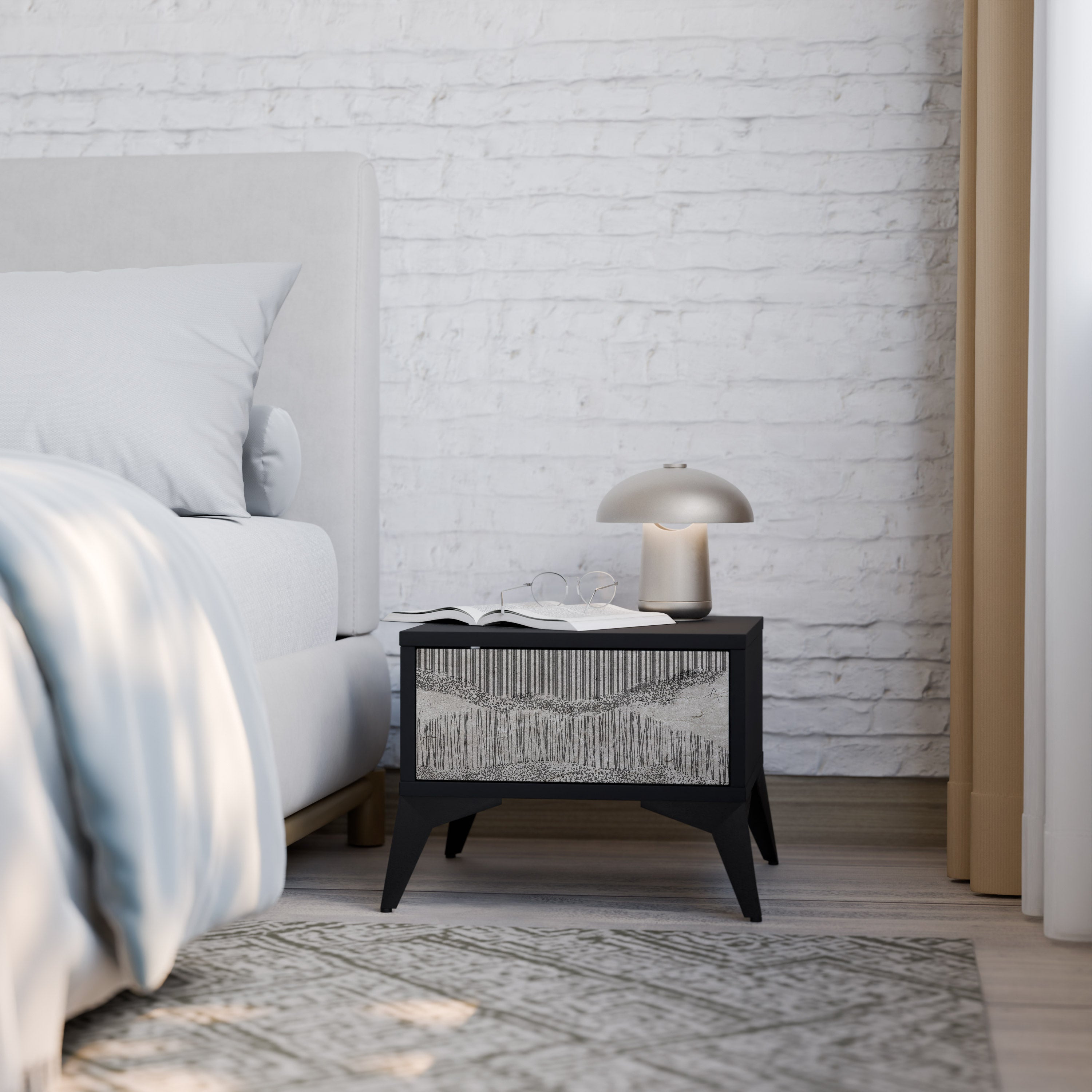 GRAIN LINES Nightstand in Black Finish