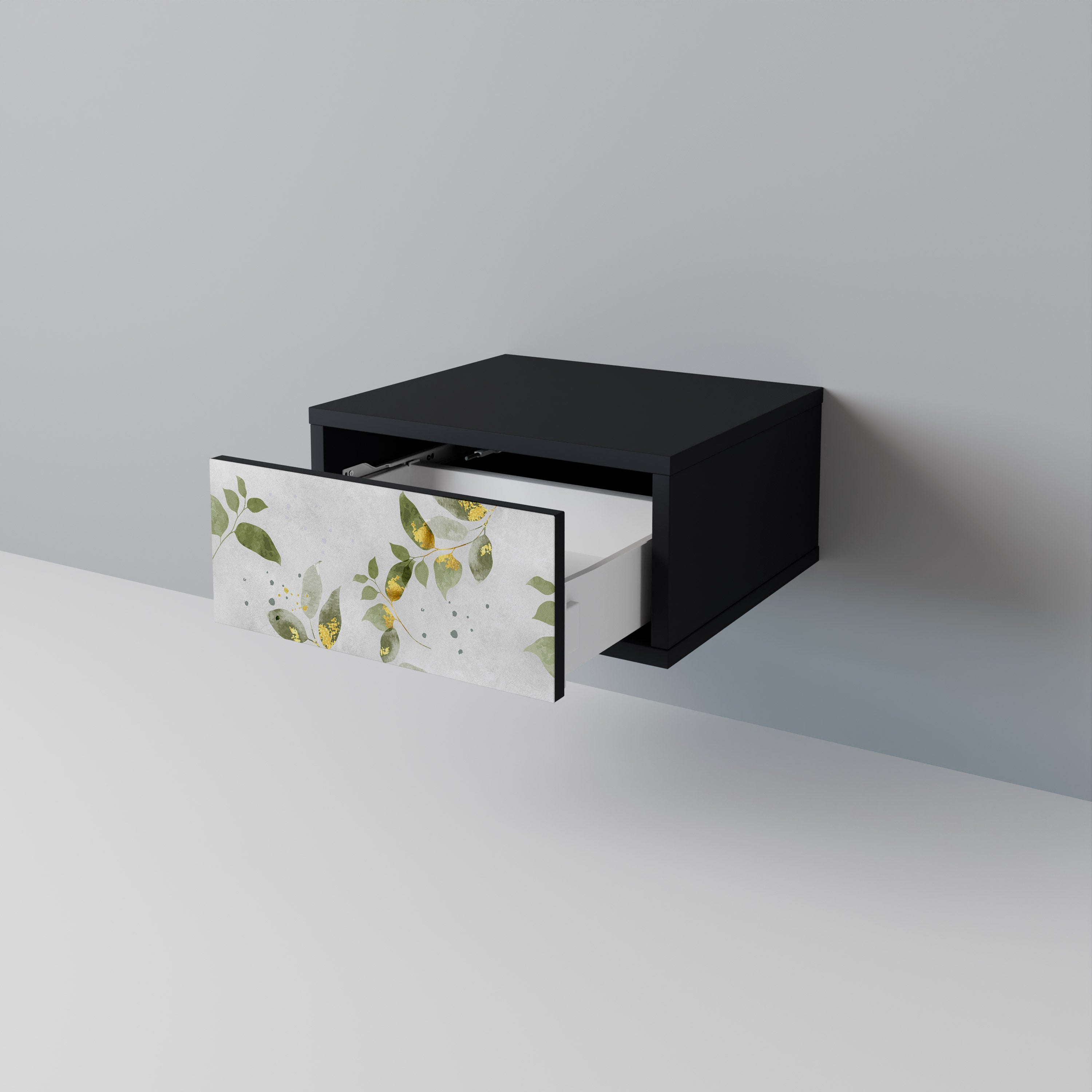 Mesita de noche ELEGANT BOTANICS en acabado negro