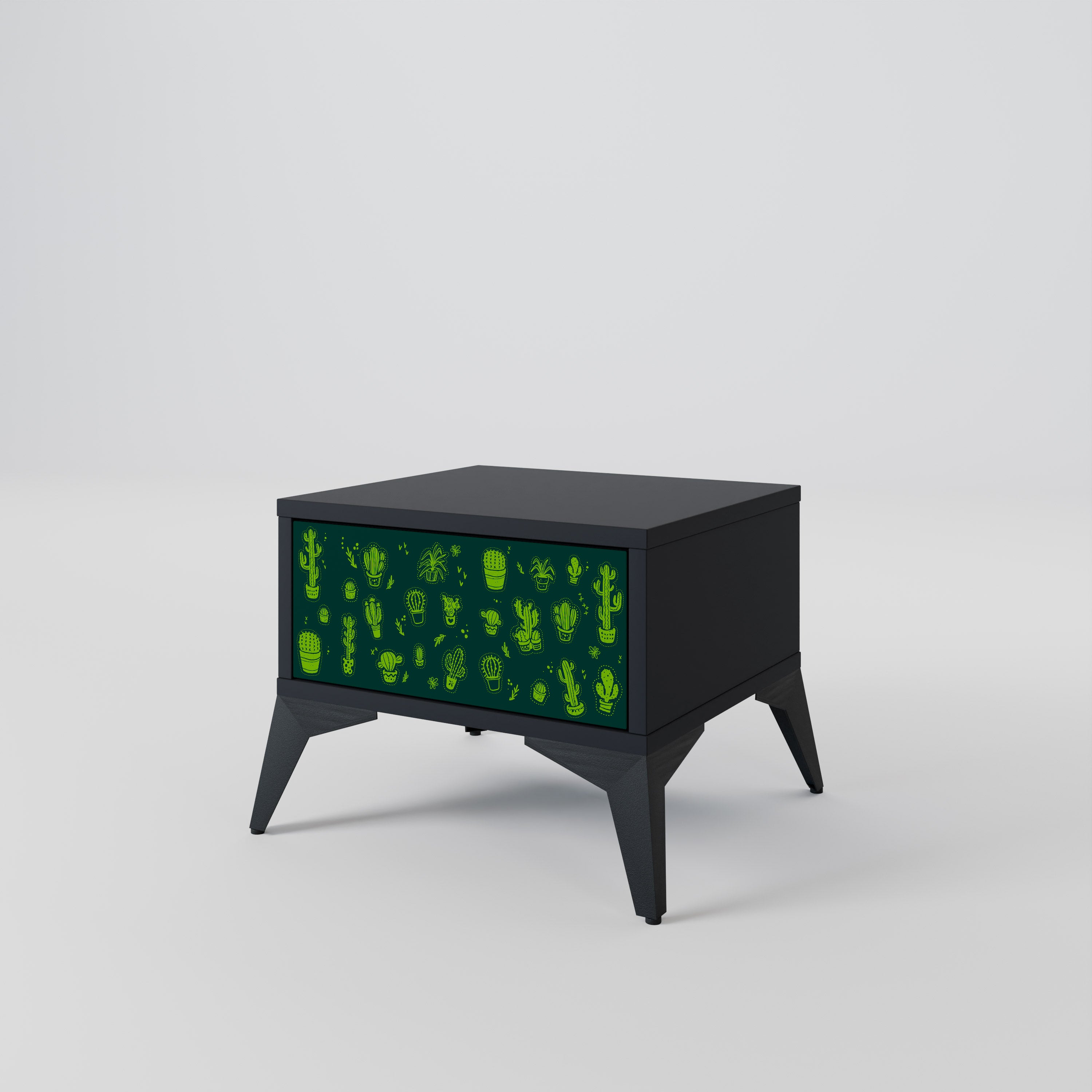Mesita de noche VERDE DESIERTO con acabado negro