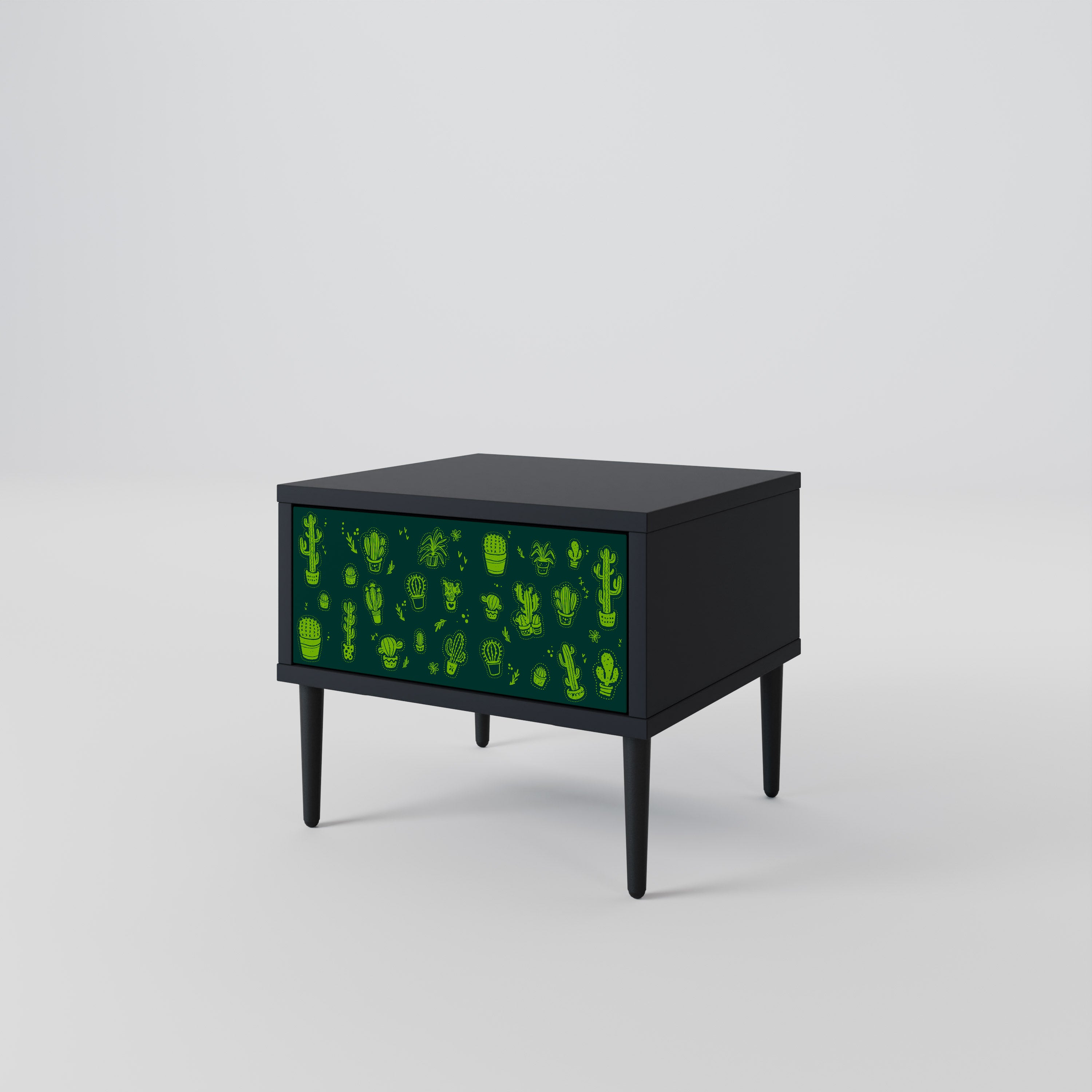 Mesita de noche VERDE DESIERTO con acabado negro