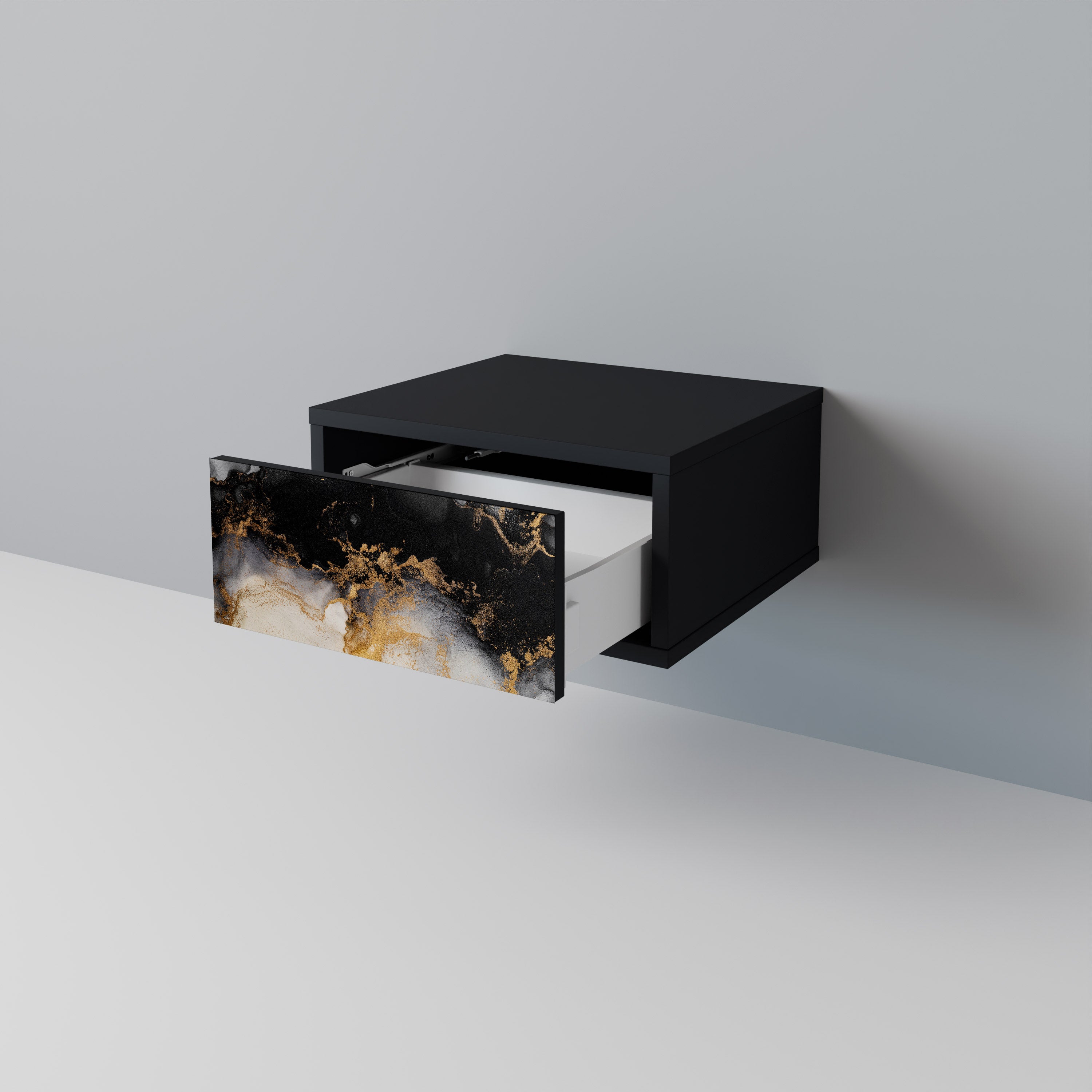 Mesita de noche MARBLE OF TOMORROW en acabado negro