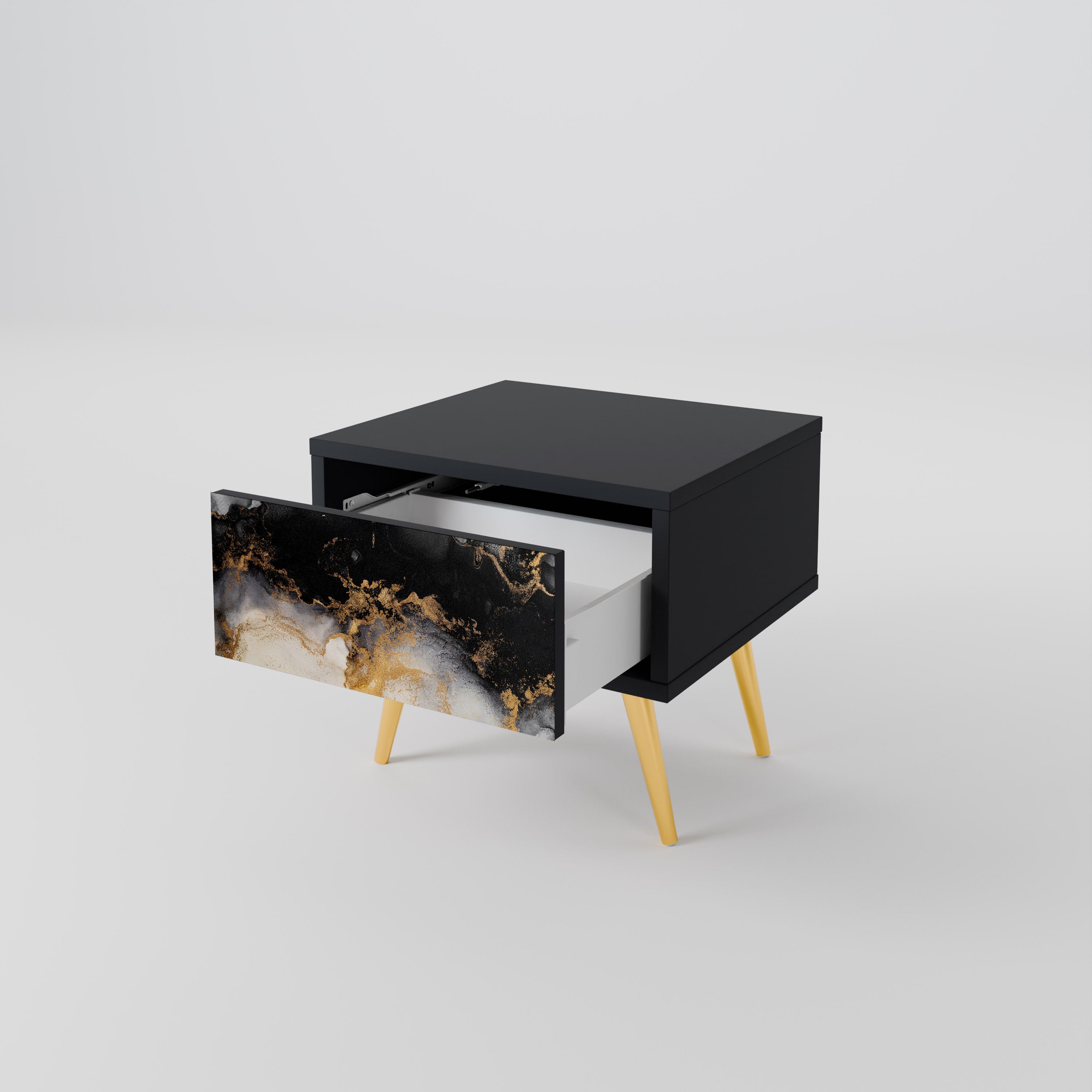 Mesita de noche MARBLE OF TOMORROW en acabado negro