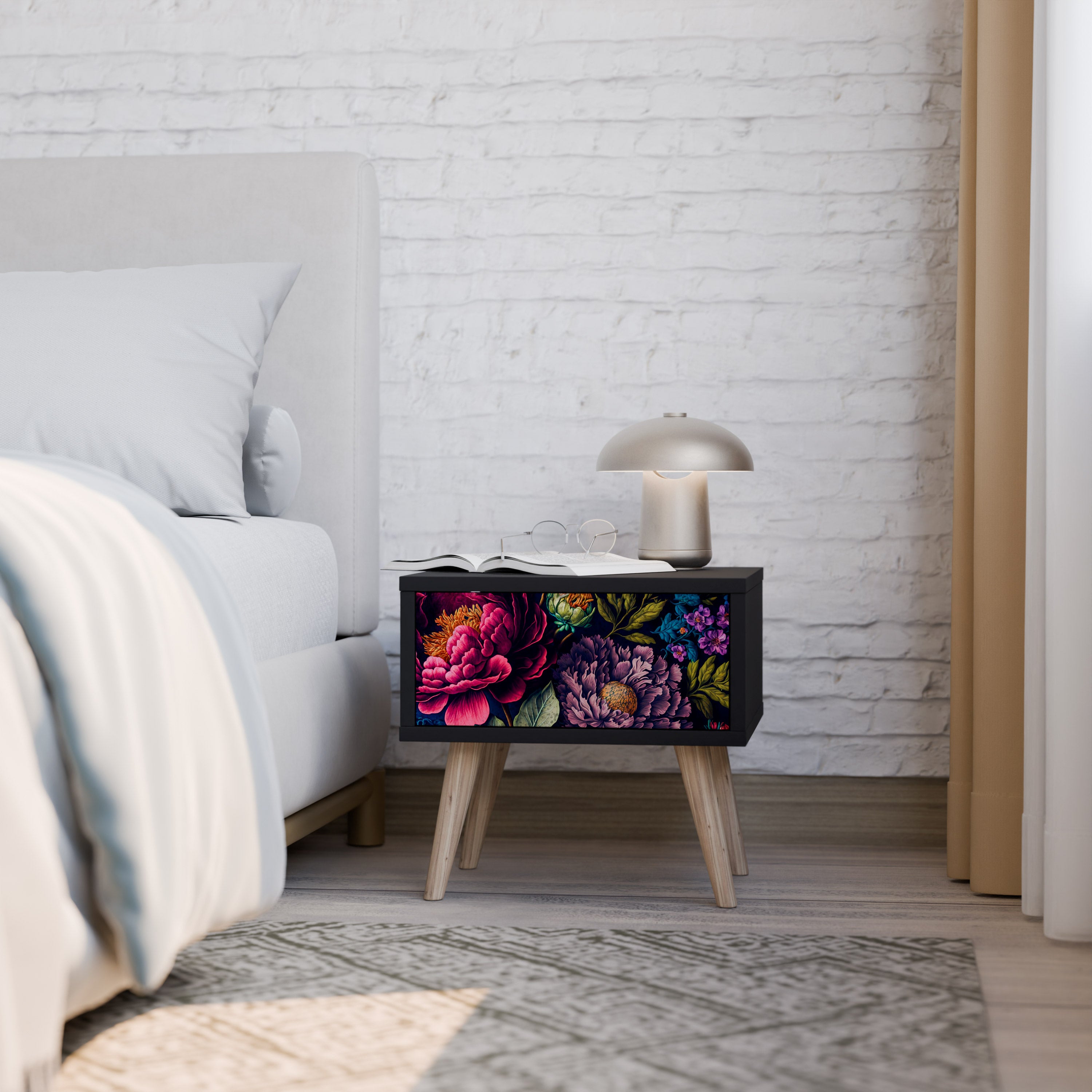 Mesita de noche BLOOMING ELEGANCE en acabado negro