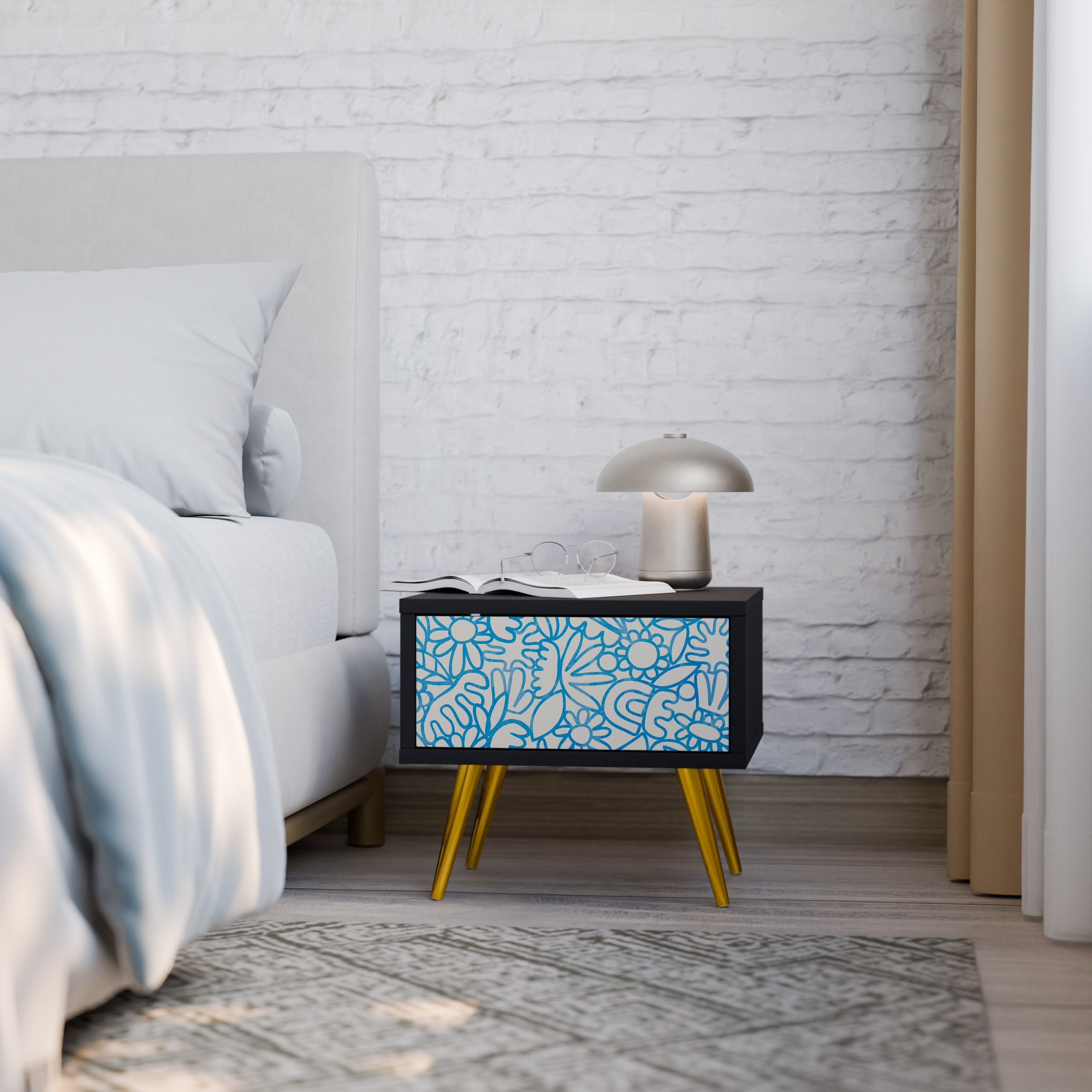 BLOOMY MORNING Nightstand in Black Finish