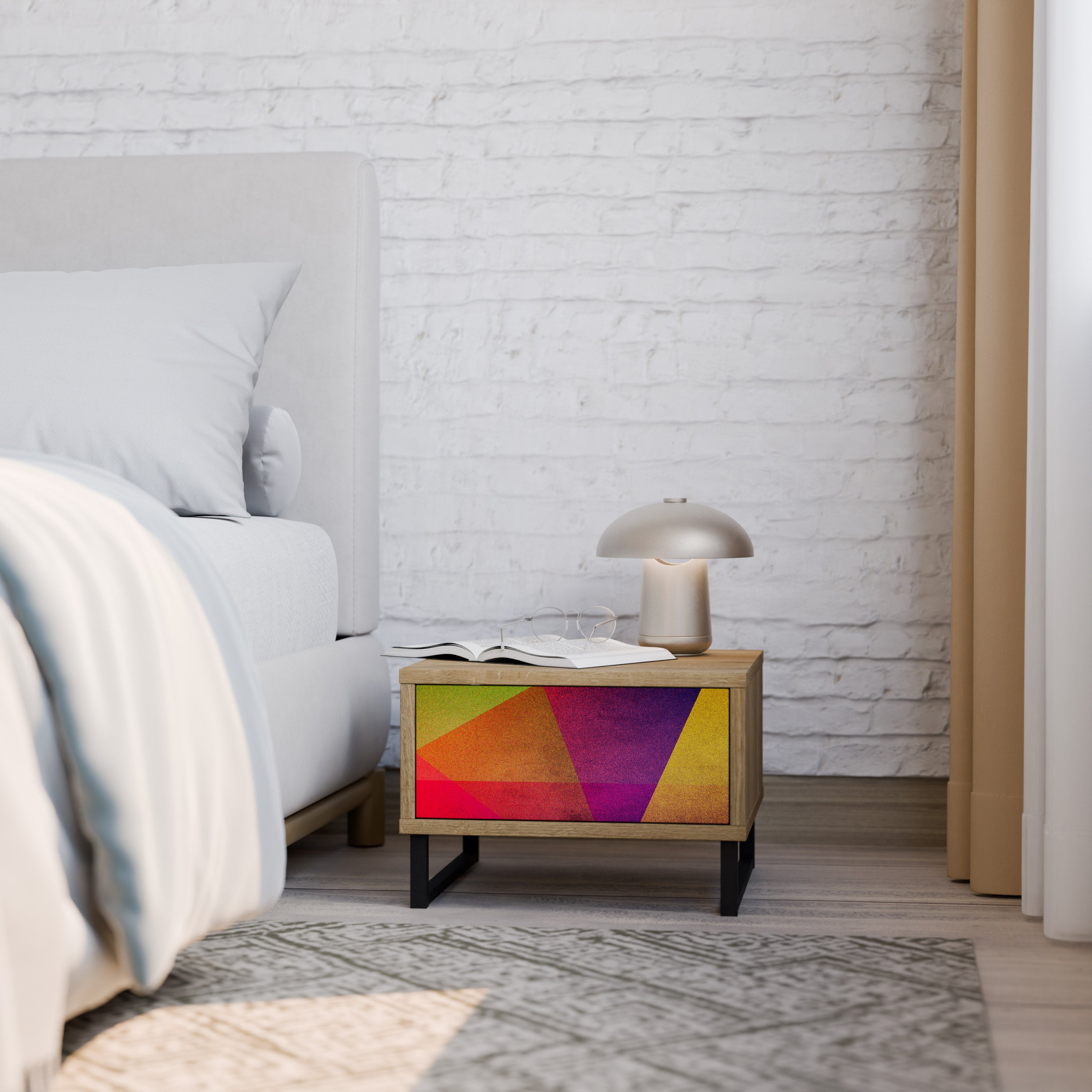 VIVID GEOMETRY Nightstand in Oak Effect