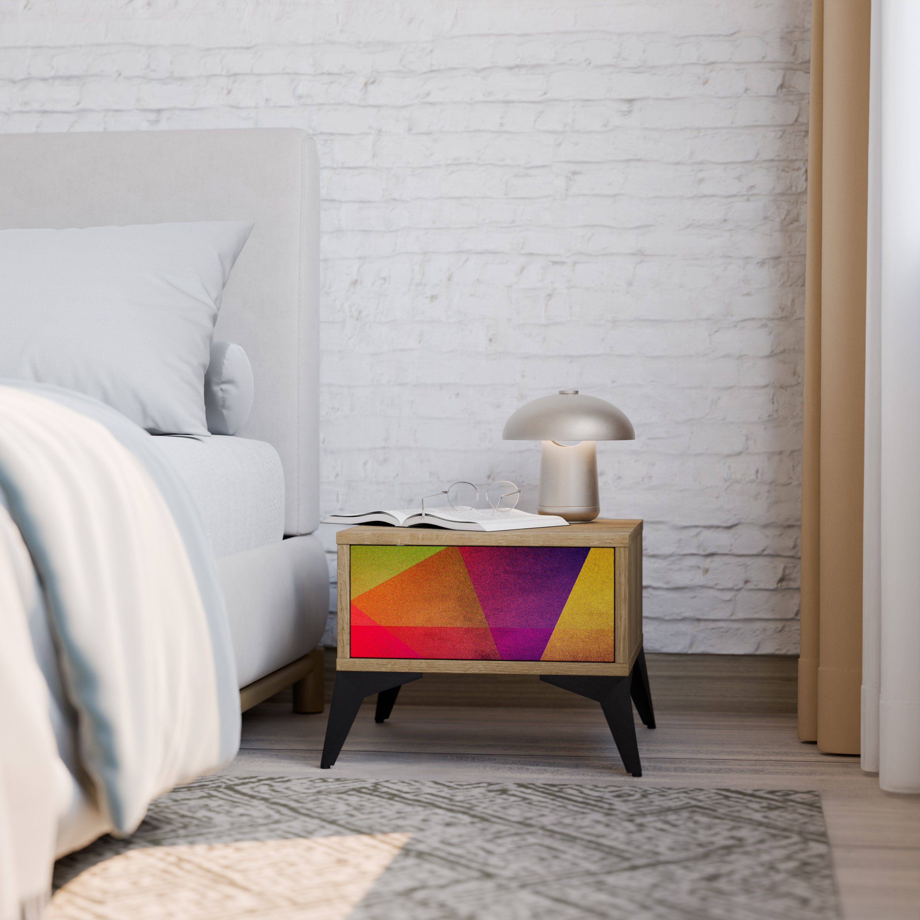 VIVID GEOMETRY Nightstand in Oak Effect