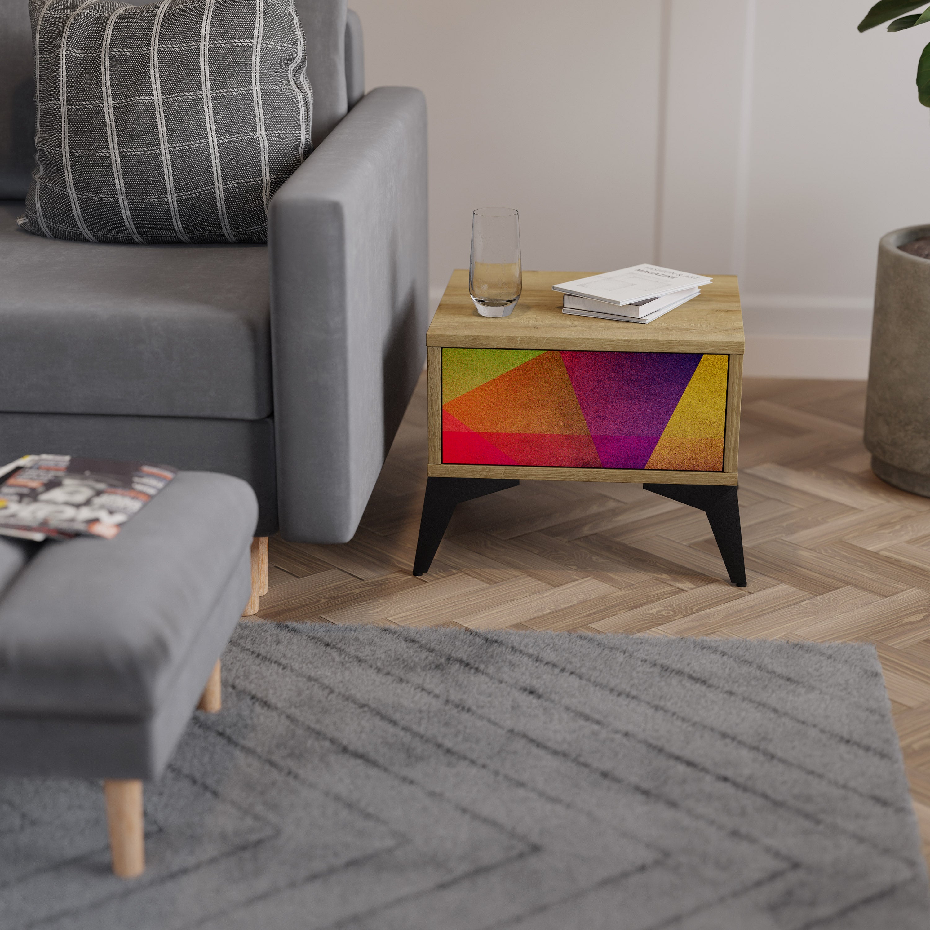 VIVID GEOMETRY Nightstand in Oak Effect