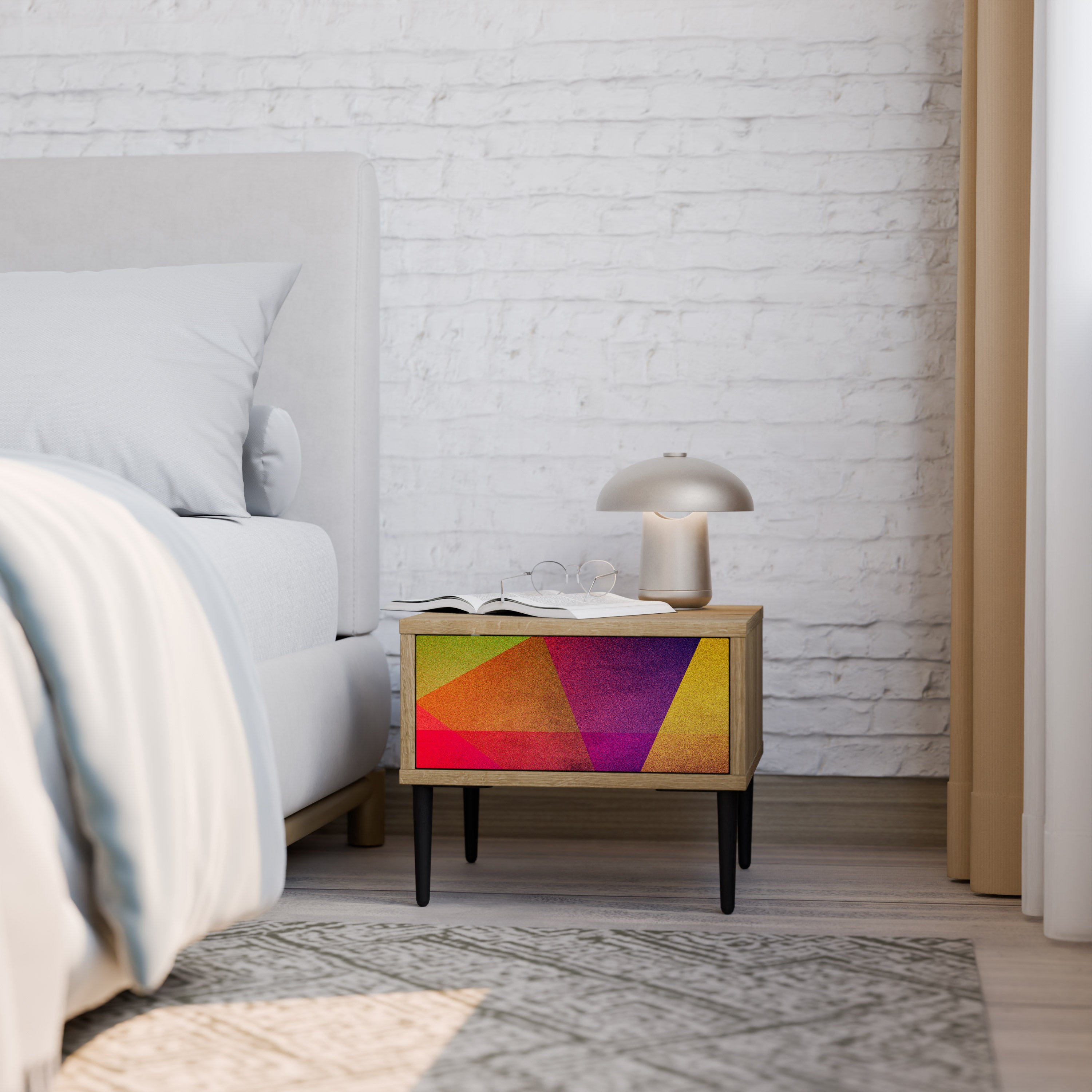 VIVID GEOMETRY Nightstand in Oak Effect