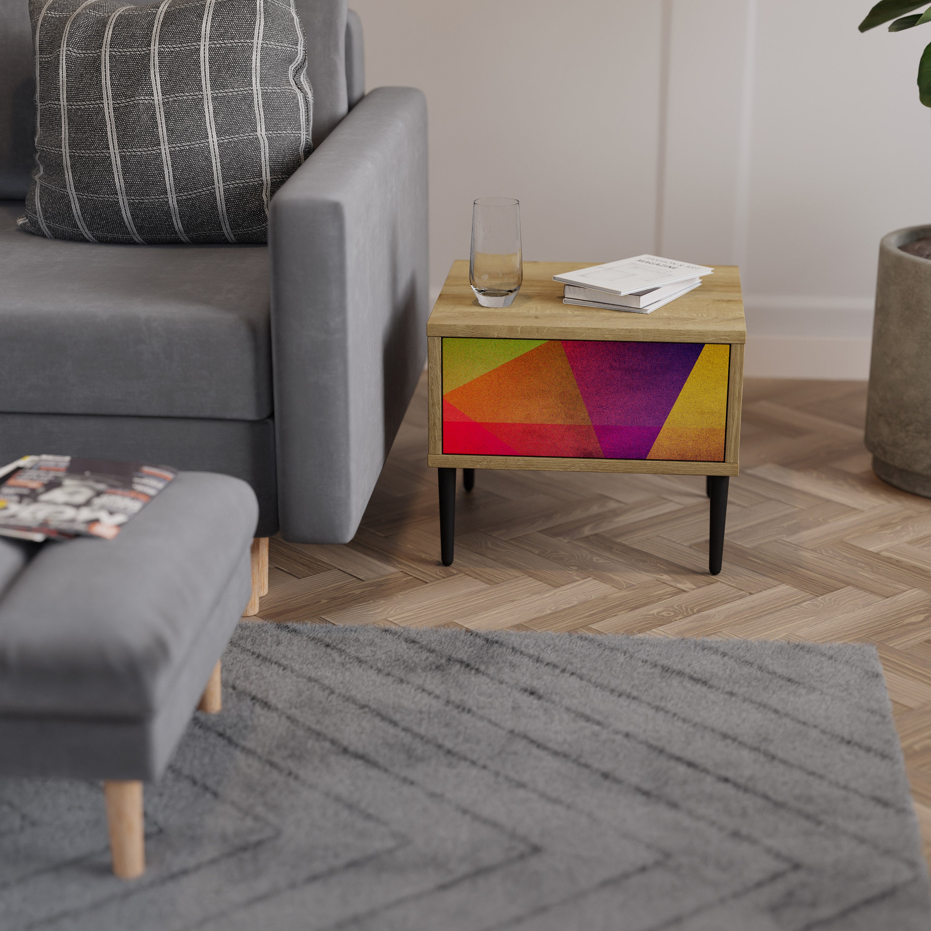 VIVID GEOMETRY Nightstand in Oak Effect