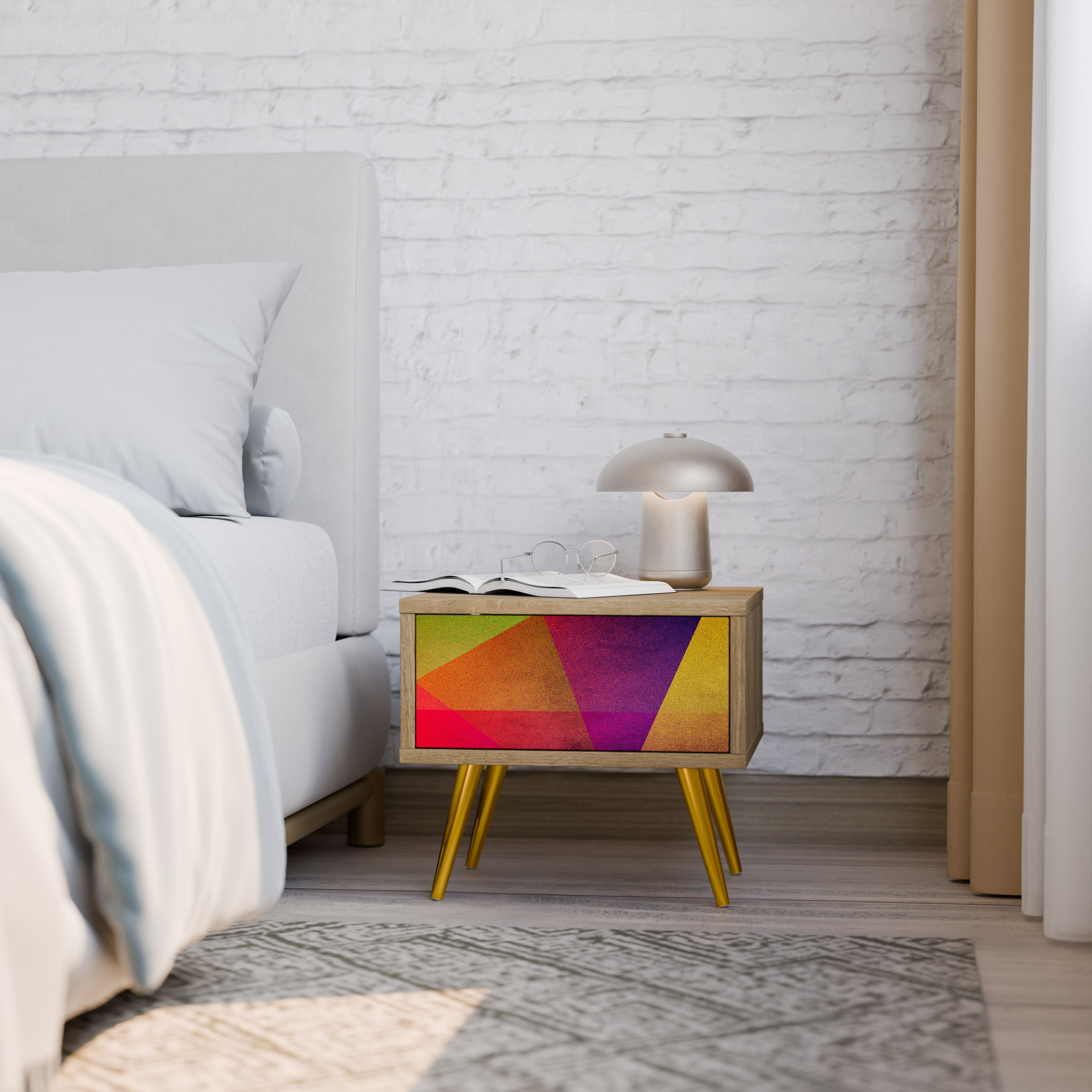 VIVID GEOMETRY Nightstand in Oak Effect