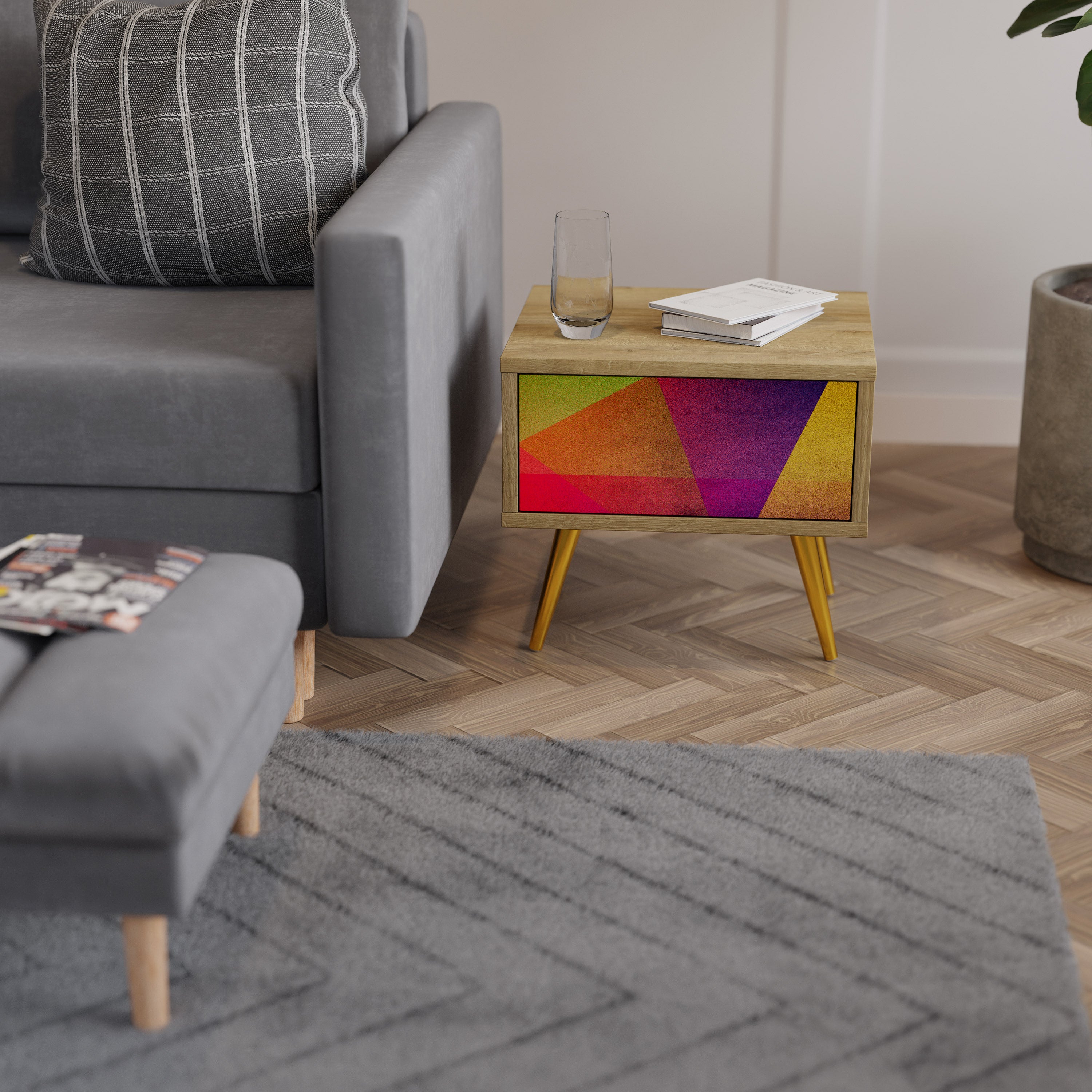 VIVID GEOMETRY Nightstand in Oak Effect