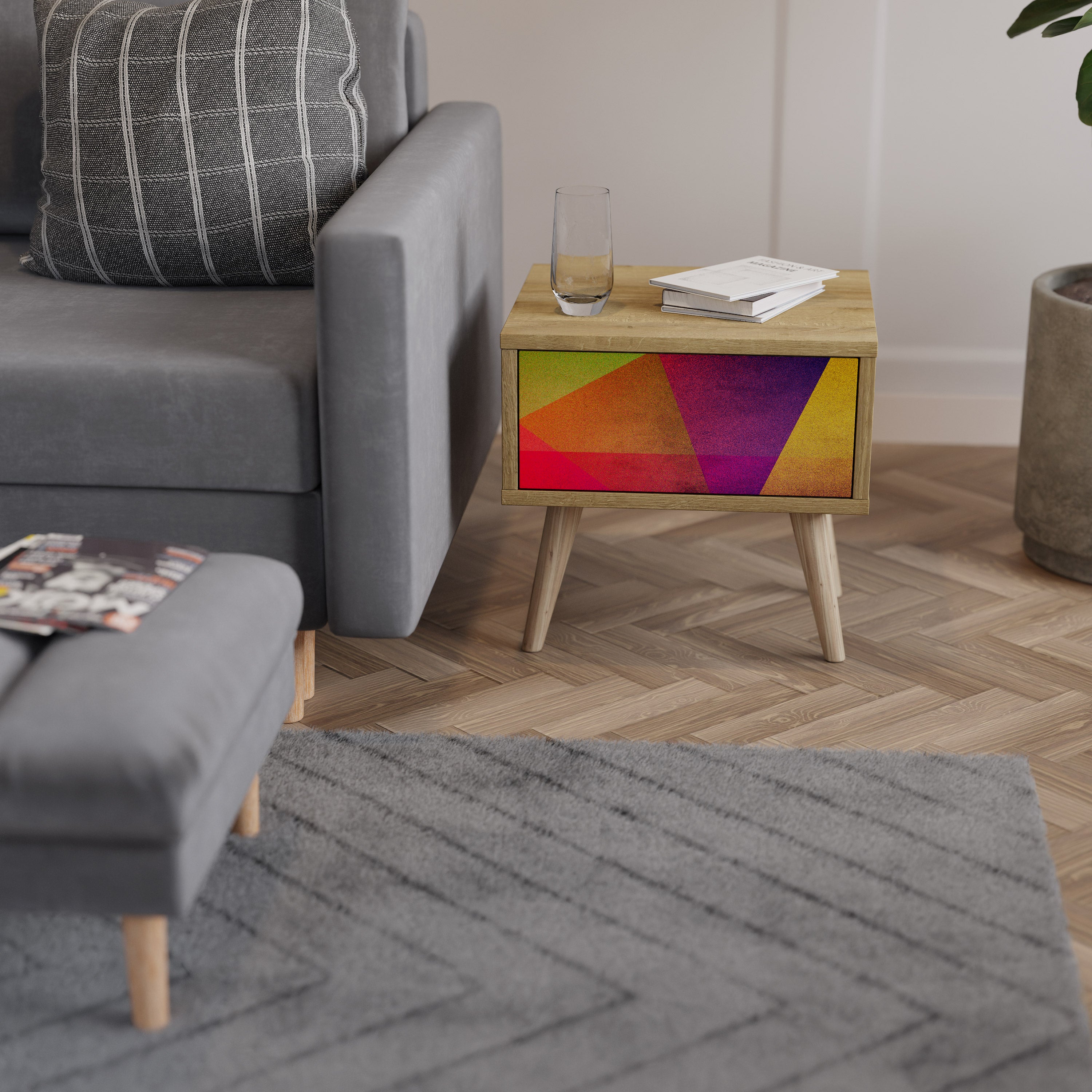 VIVID GEOMETRY Nightstand in Oak Effect