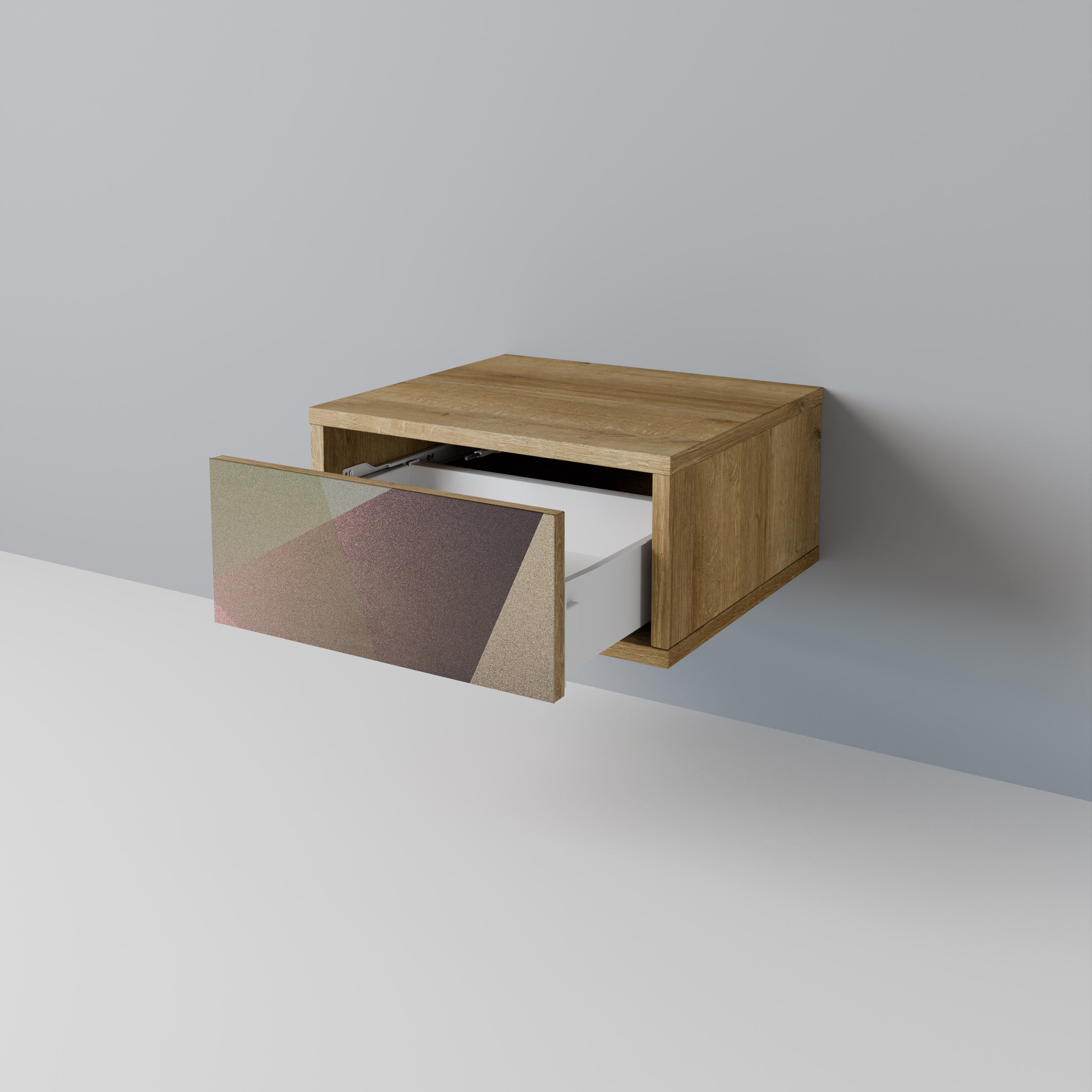 BEIGE GEOMETRY Nightstand in Oak Effect
