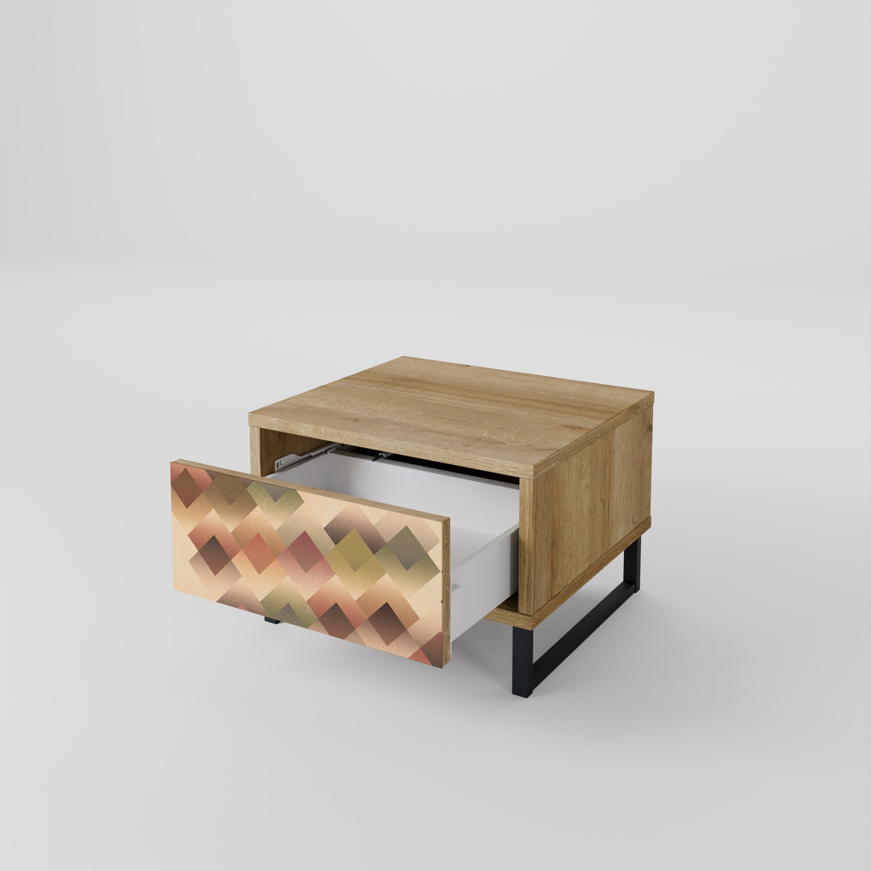 Mesita de noche GEOMETRIC FUSION efecto roble