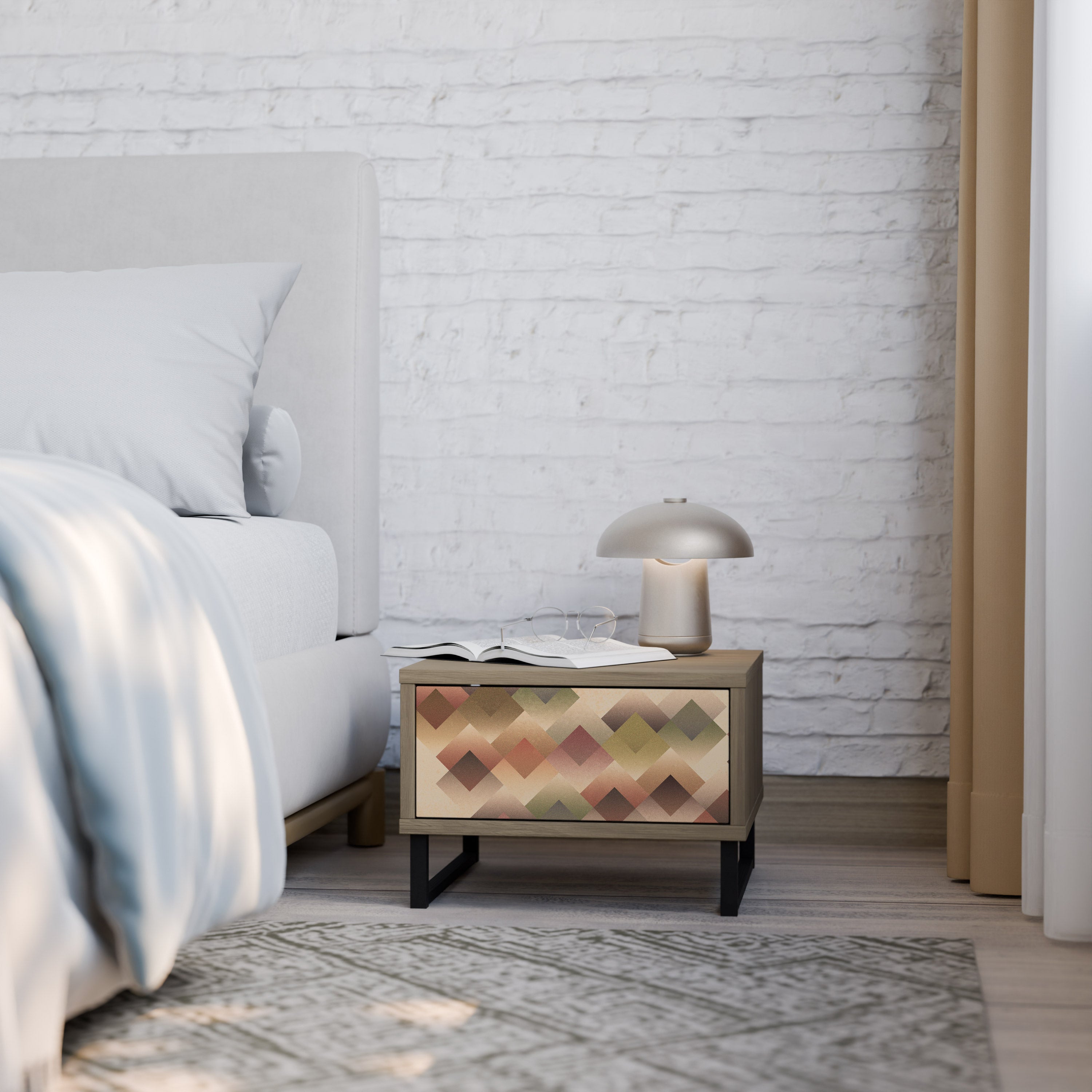 Mesita de noche GEOMETRIC FUSION efecto roble