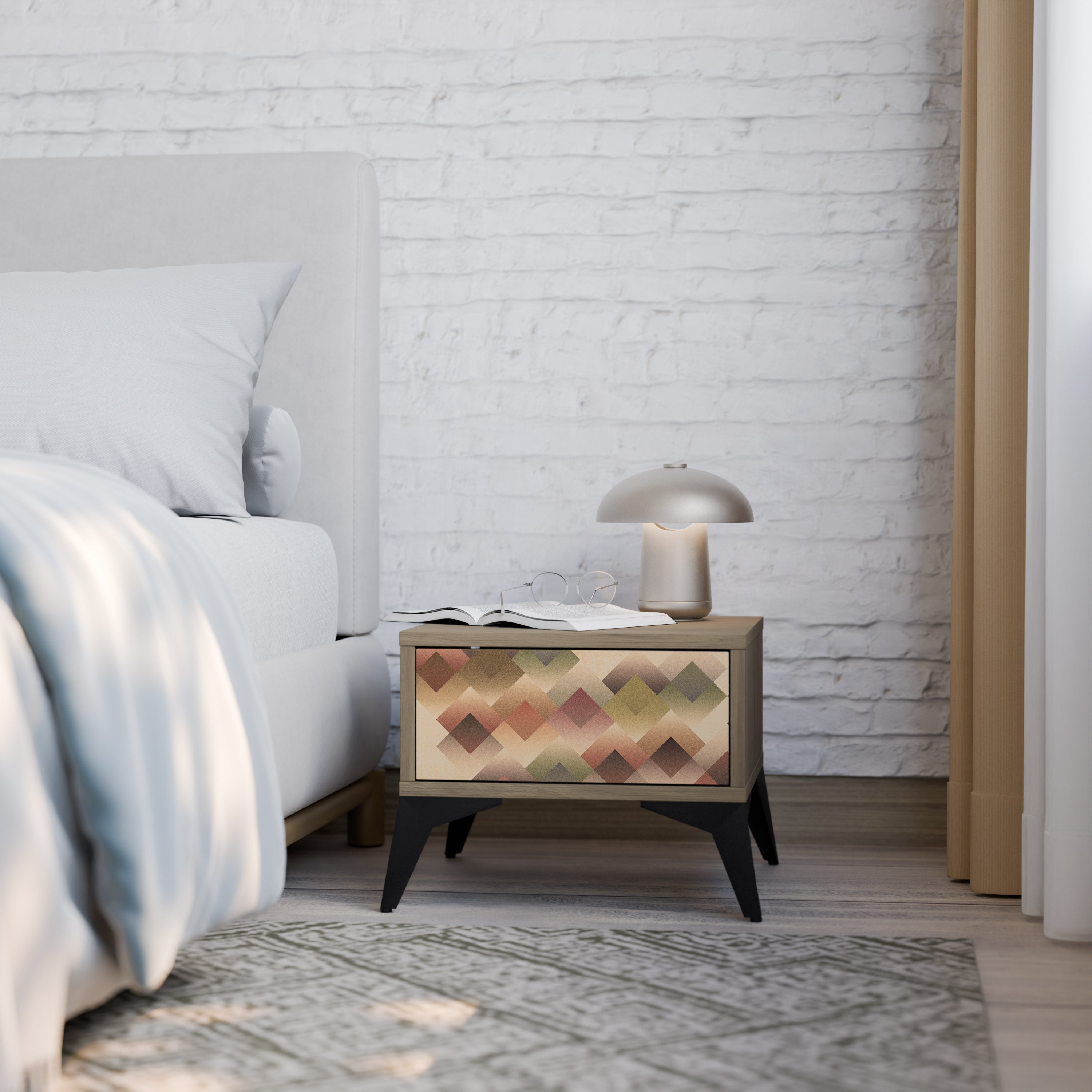 Mesita de noche GEOMETRIC FUSION efecto roble