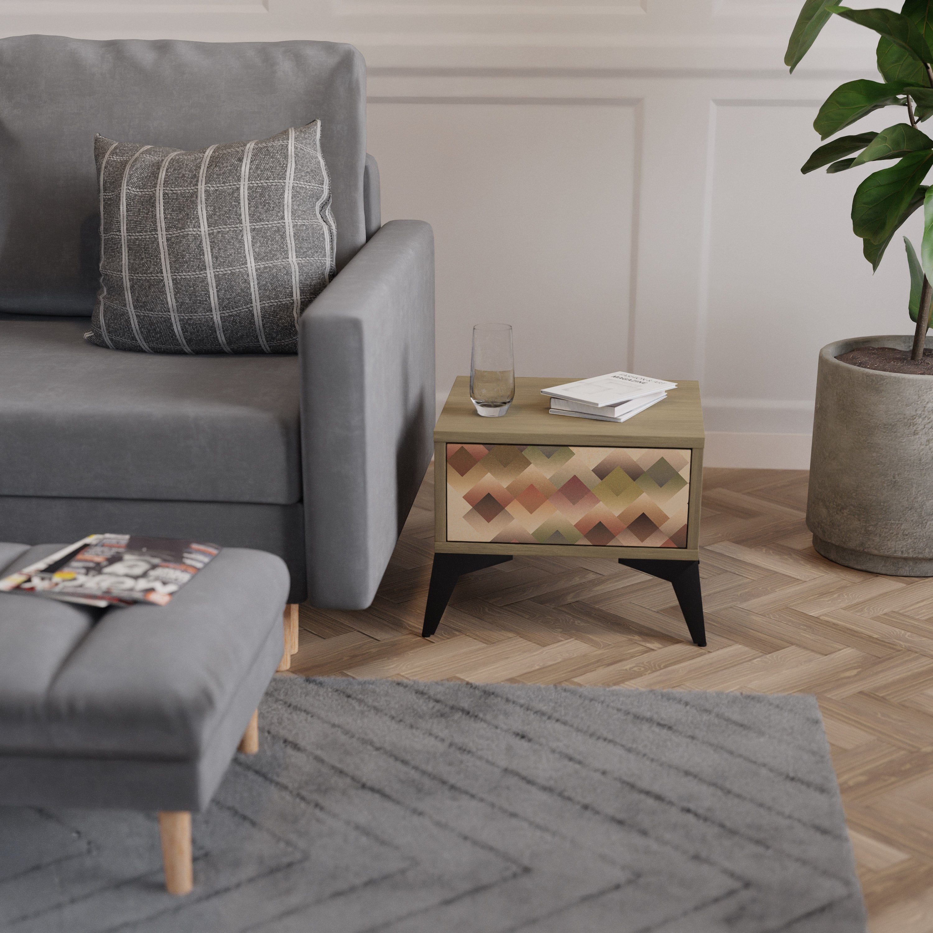 Mesita de noche GEOMETRIC FUSION efecto roble