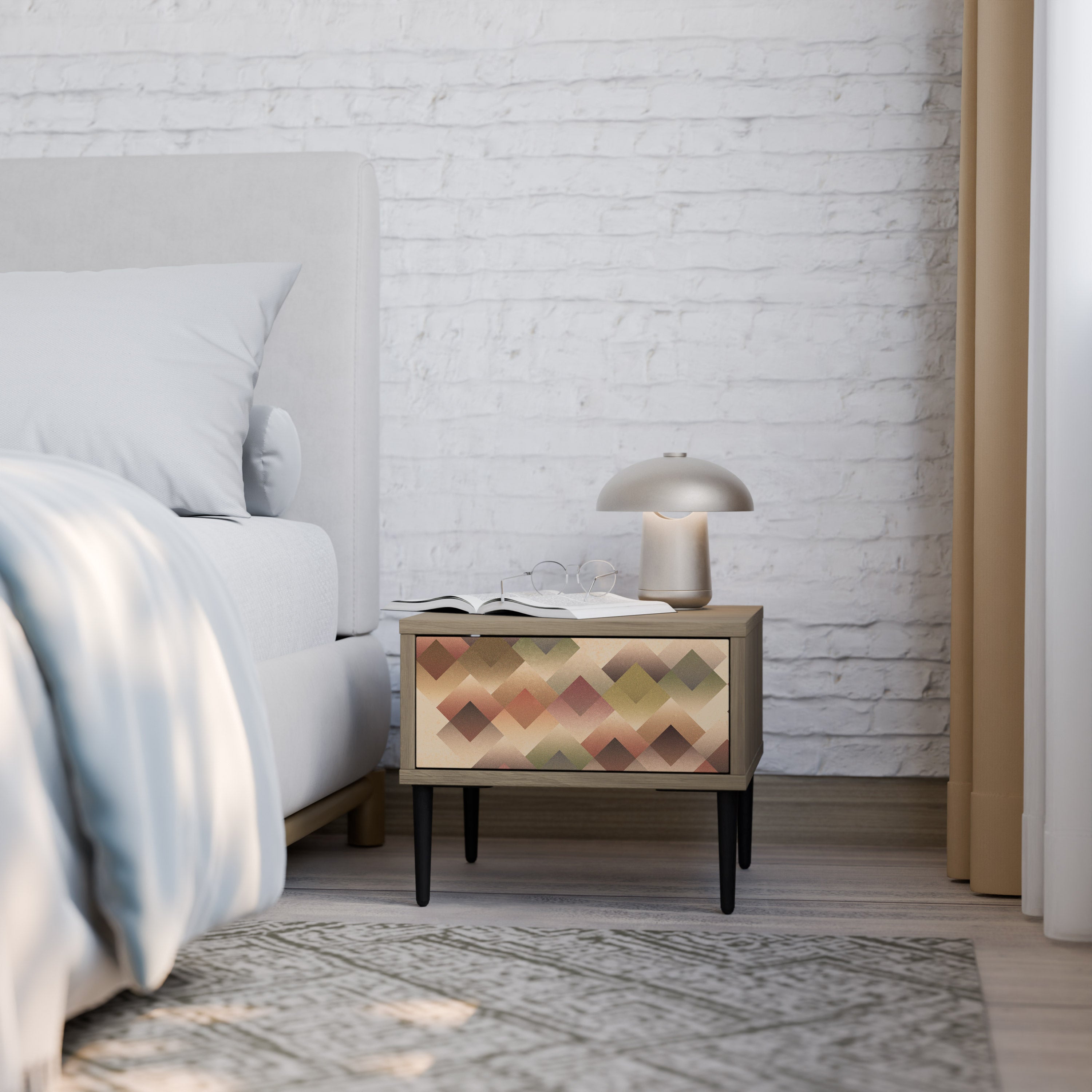 Mesita de noche GEOMETRIC FUSION efecto roble
