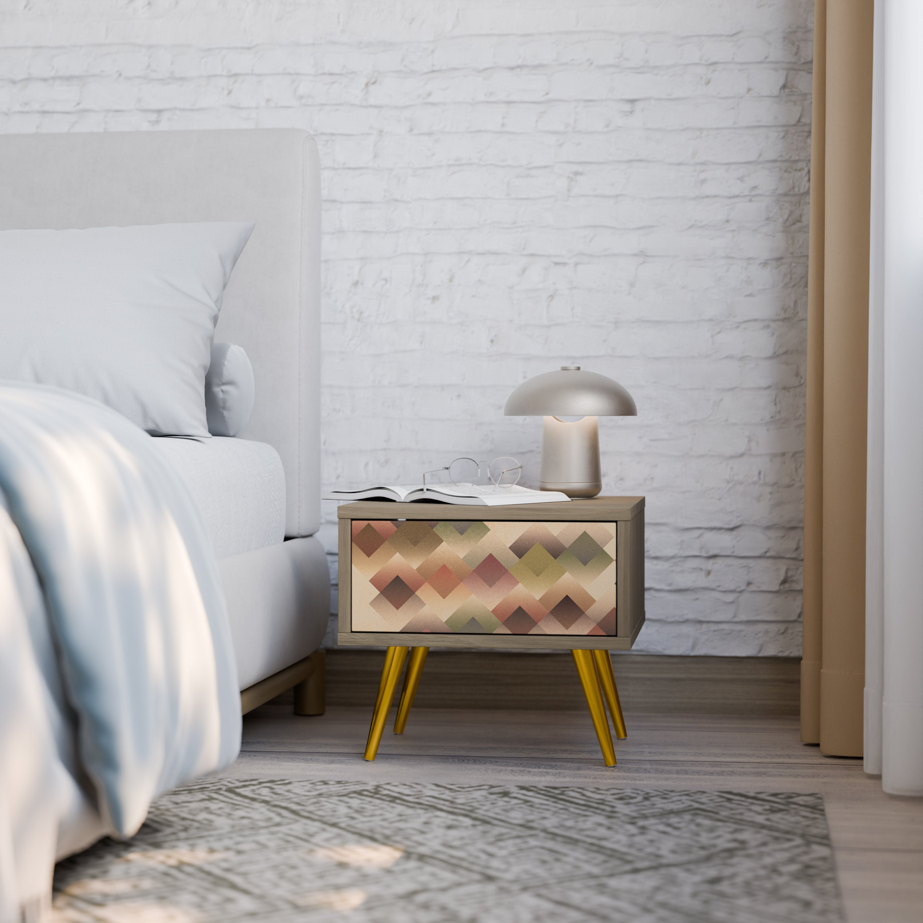 Mesita de noche GEOMETRIC FUSION efecto roble