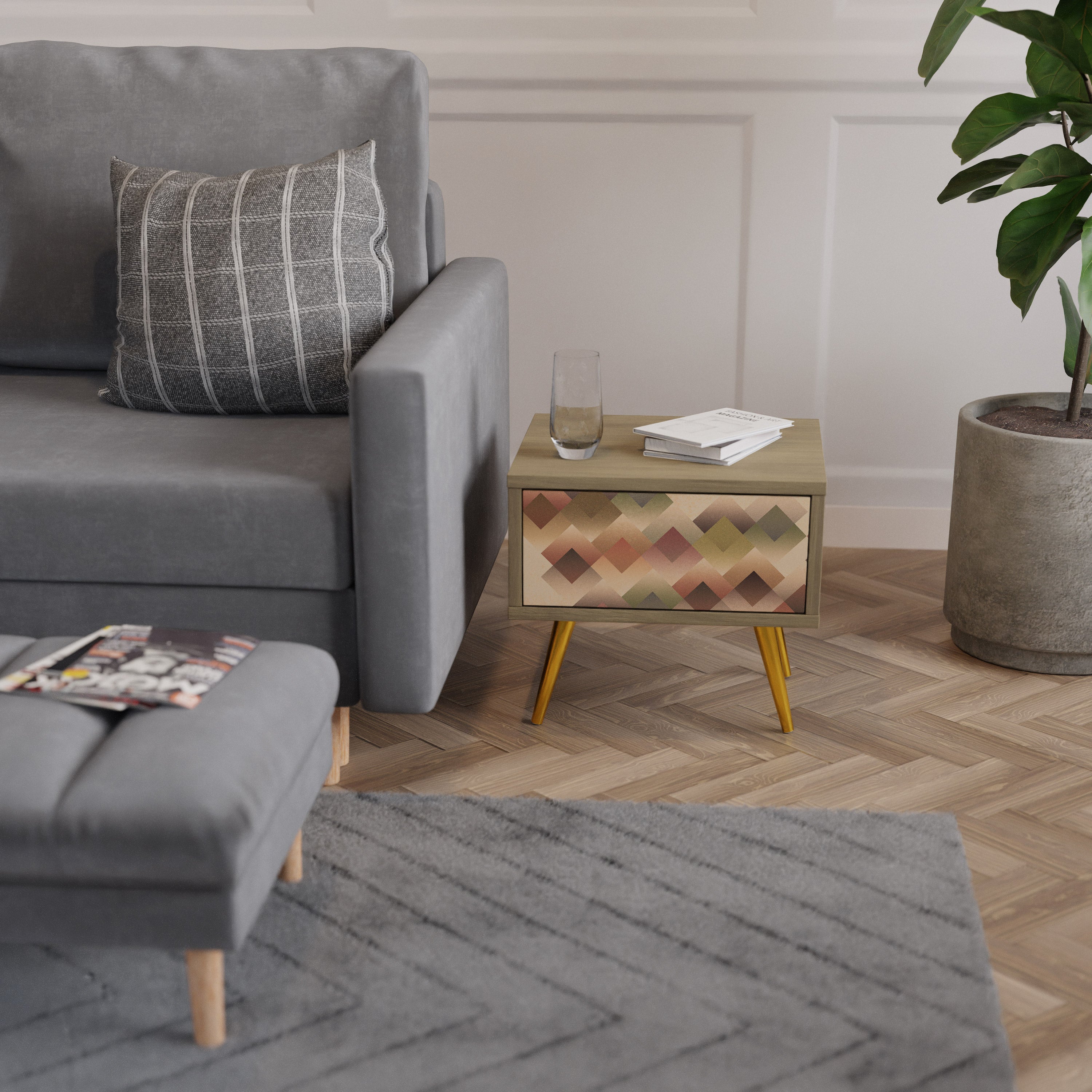 Mesita de noche GEOMETRIC FUSION efecto roble