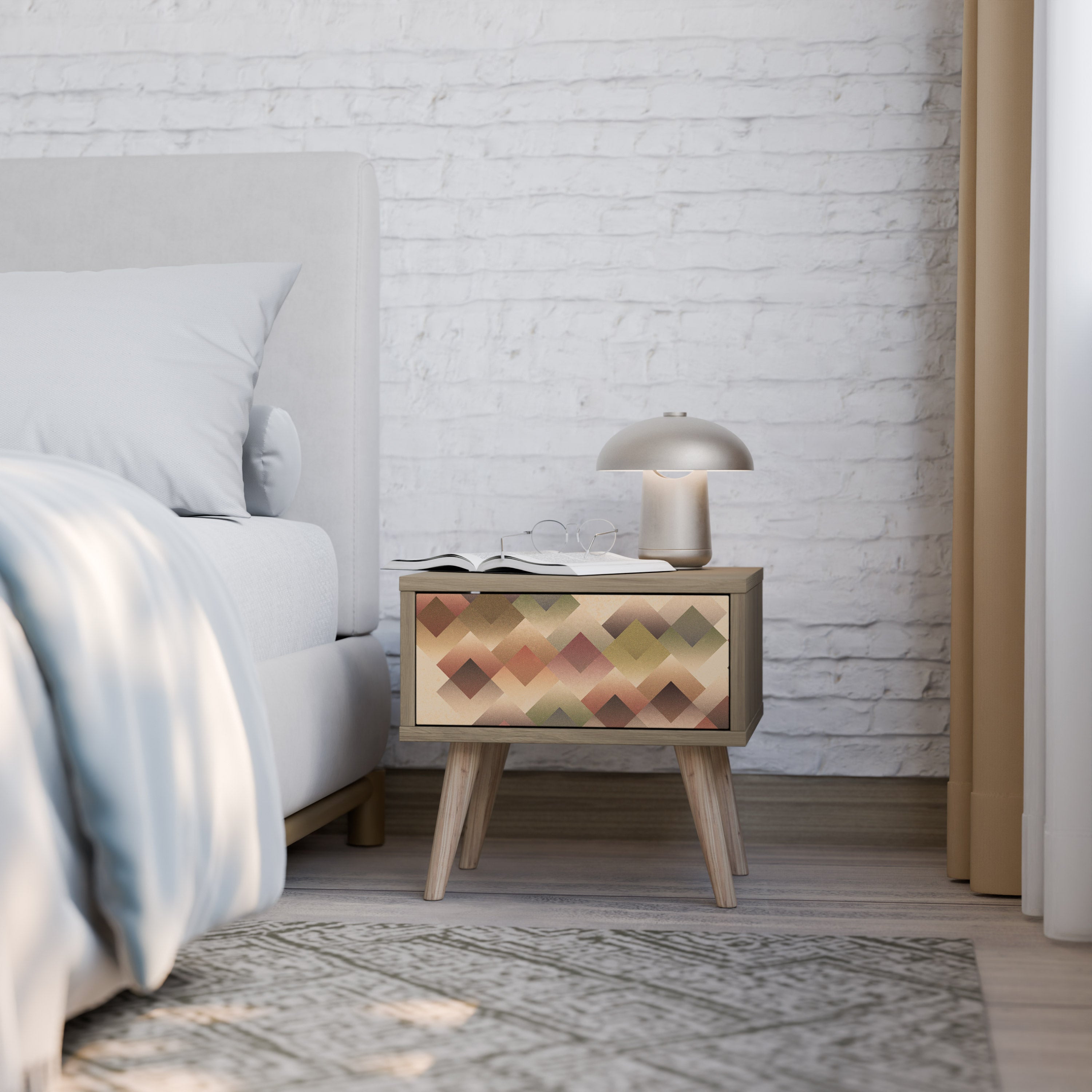 Mesita de noche GEOMETRIC FUSION efecto roble