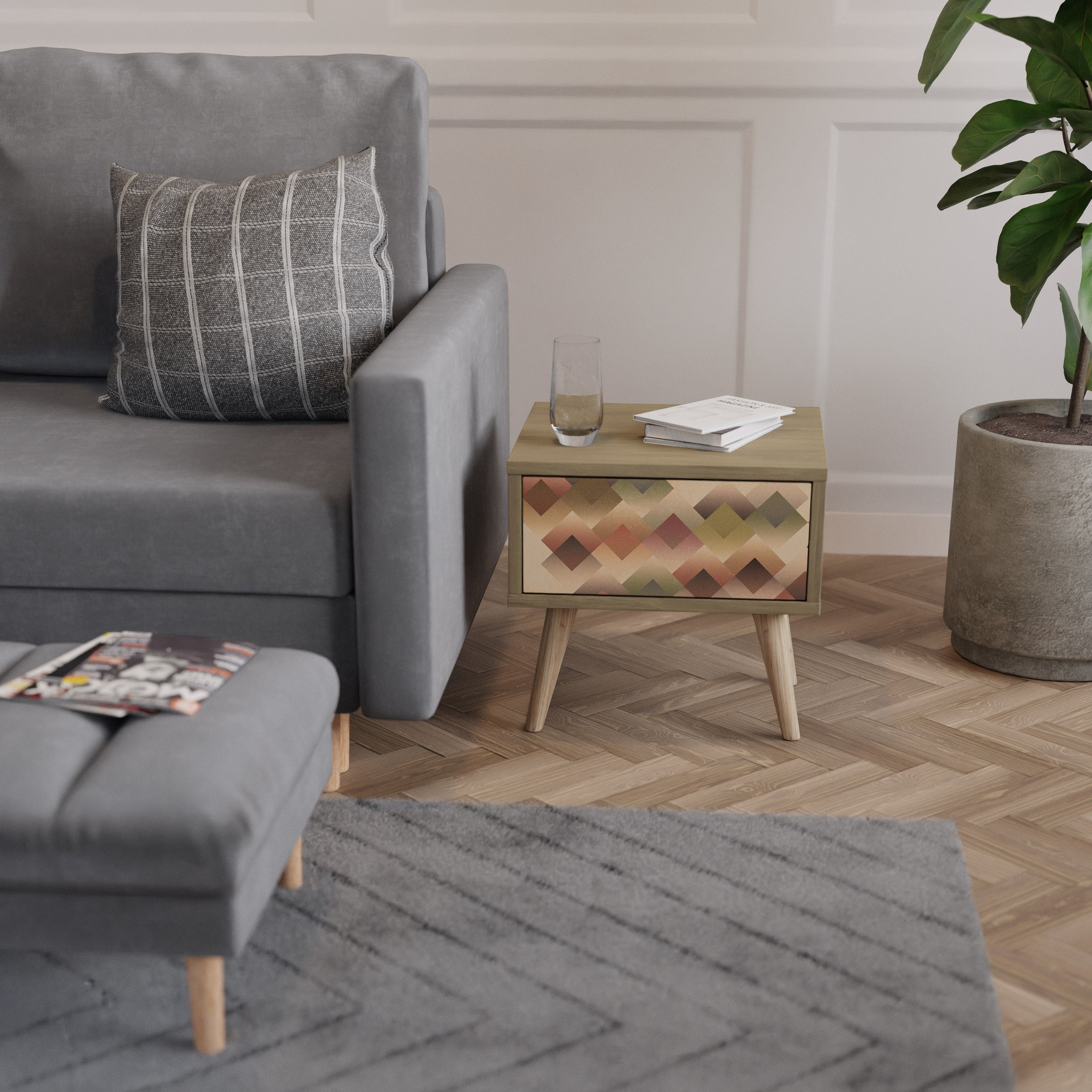 Mesita de noche GEOMETRIC FUSION efecto roble