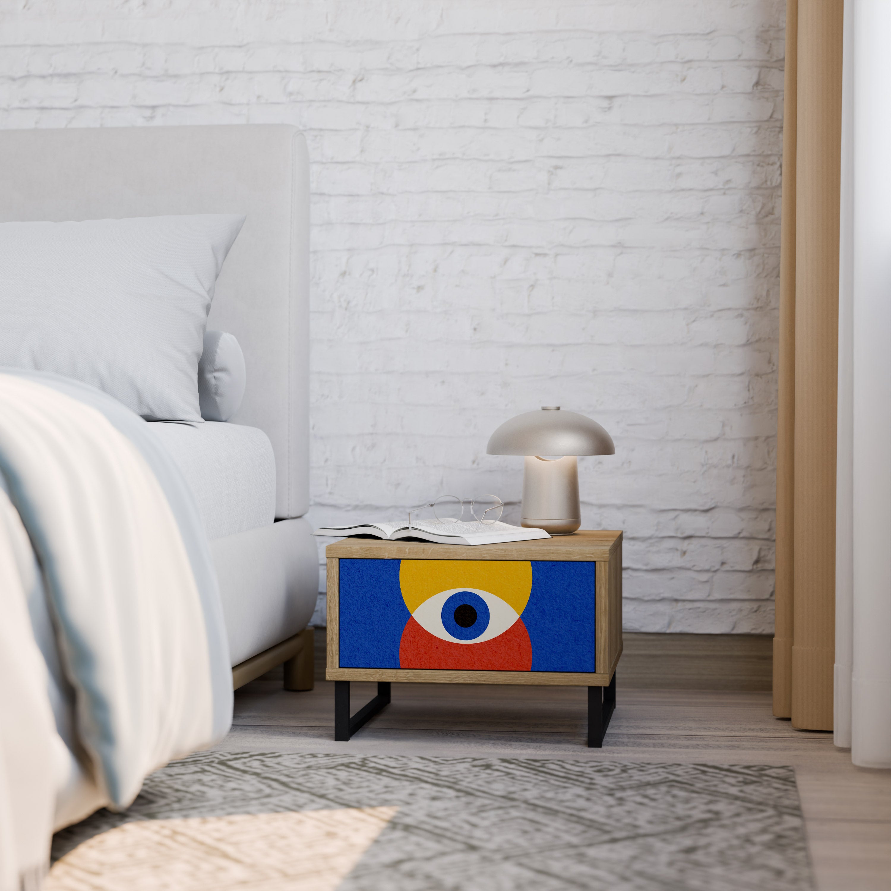 Mesita de noche GEOMETRIC EYES efecto roble