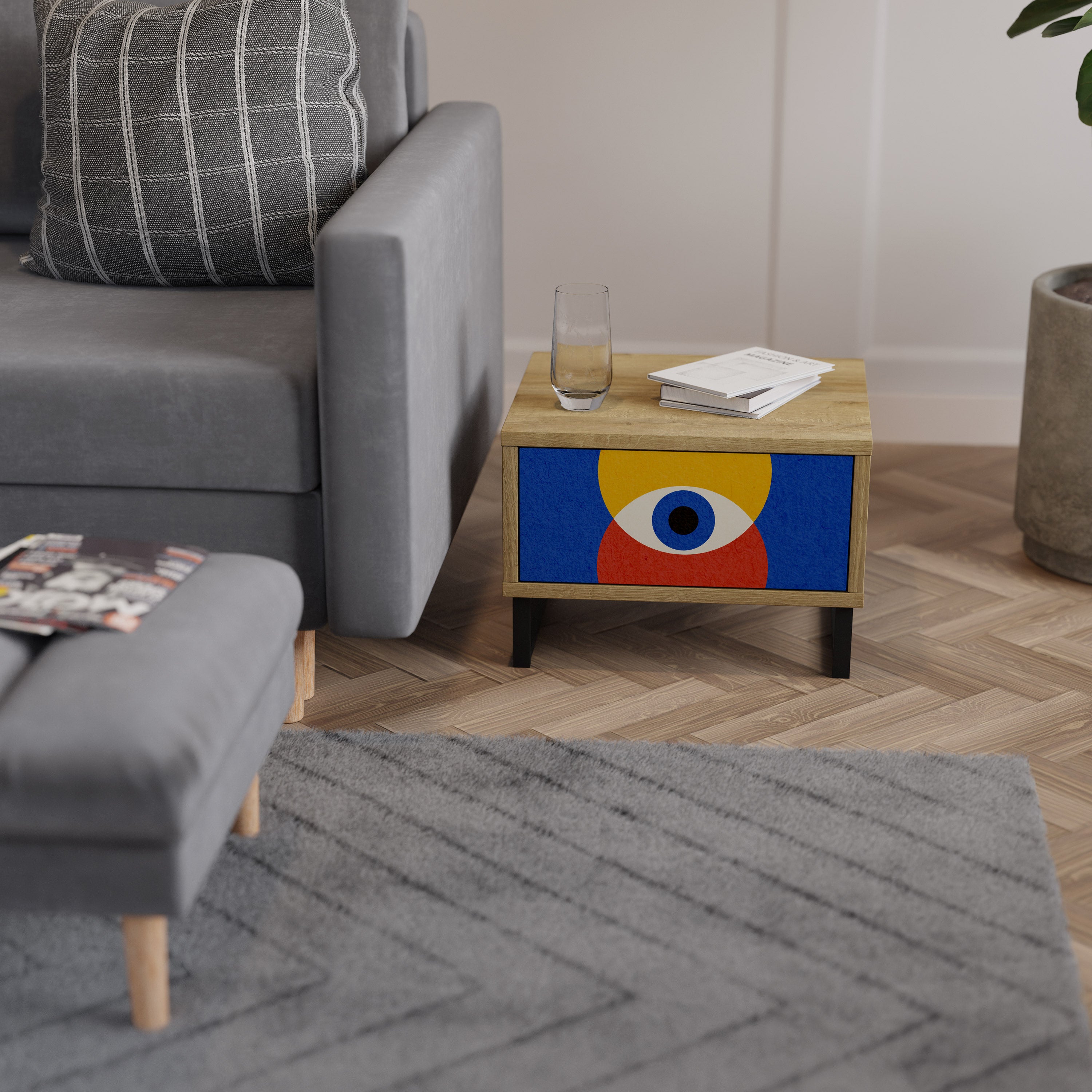 Mesita de noche GEOMETRIC EYES efecto roble