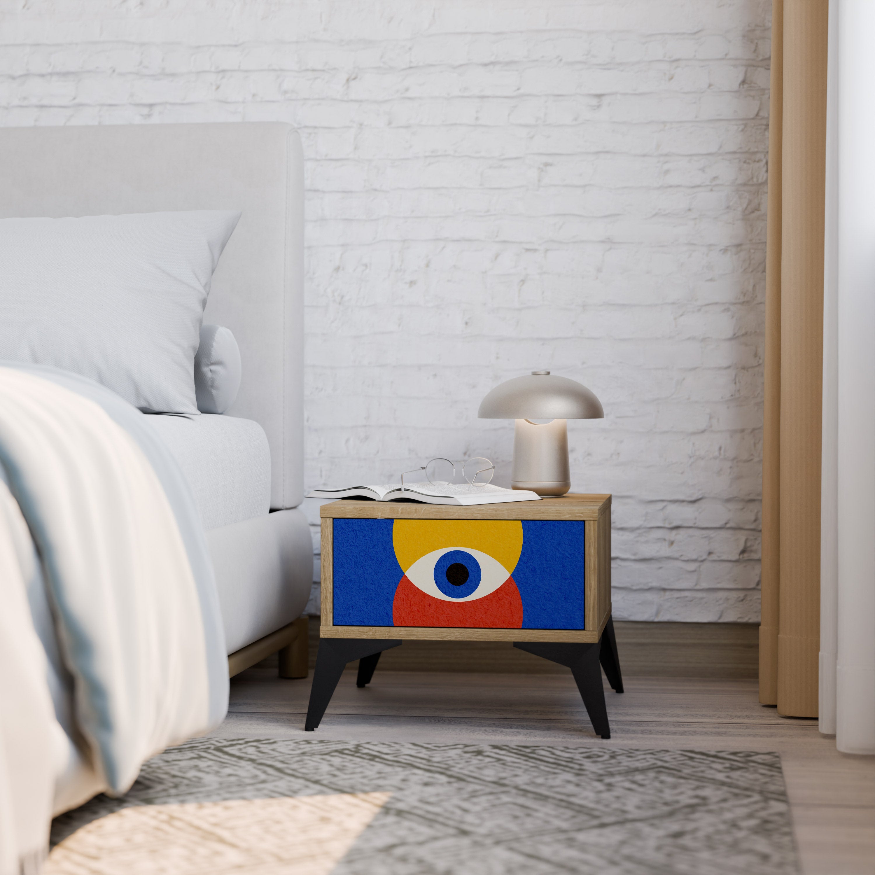 Mesita de noche GEOMETRIC EYES efecto roble