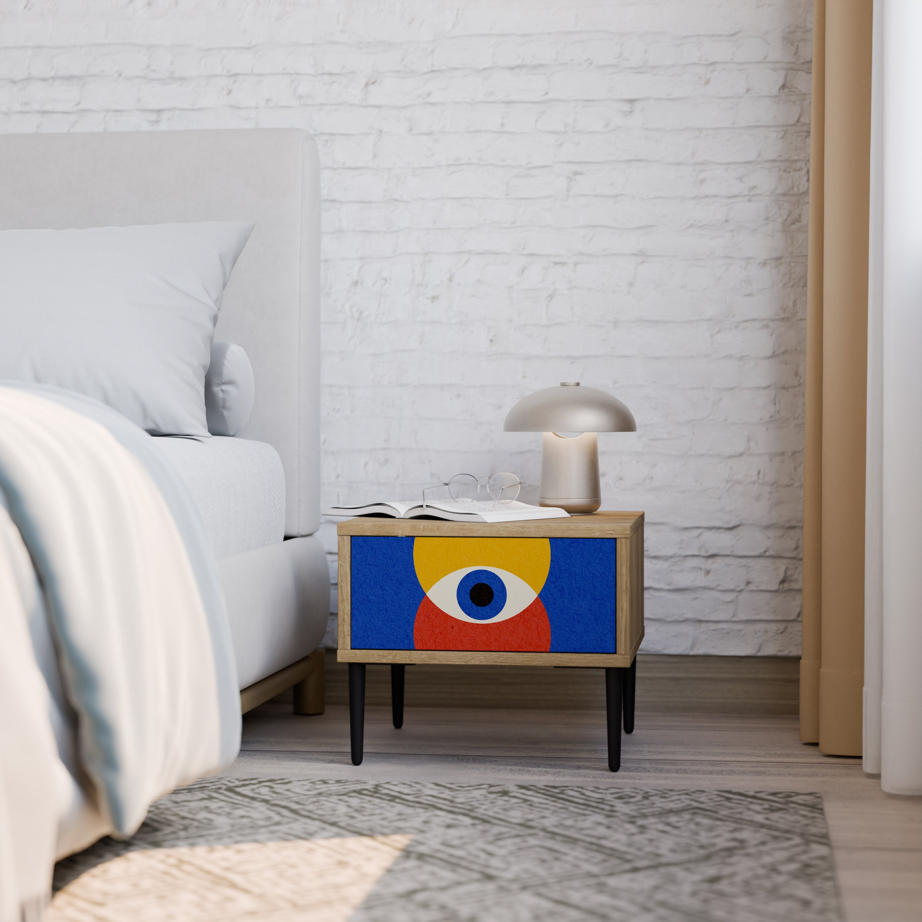 Mesita de noche GEOMETRIC EYES efecto roble