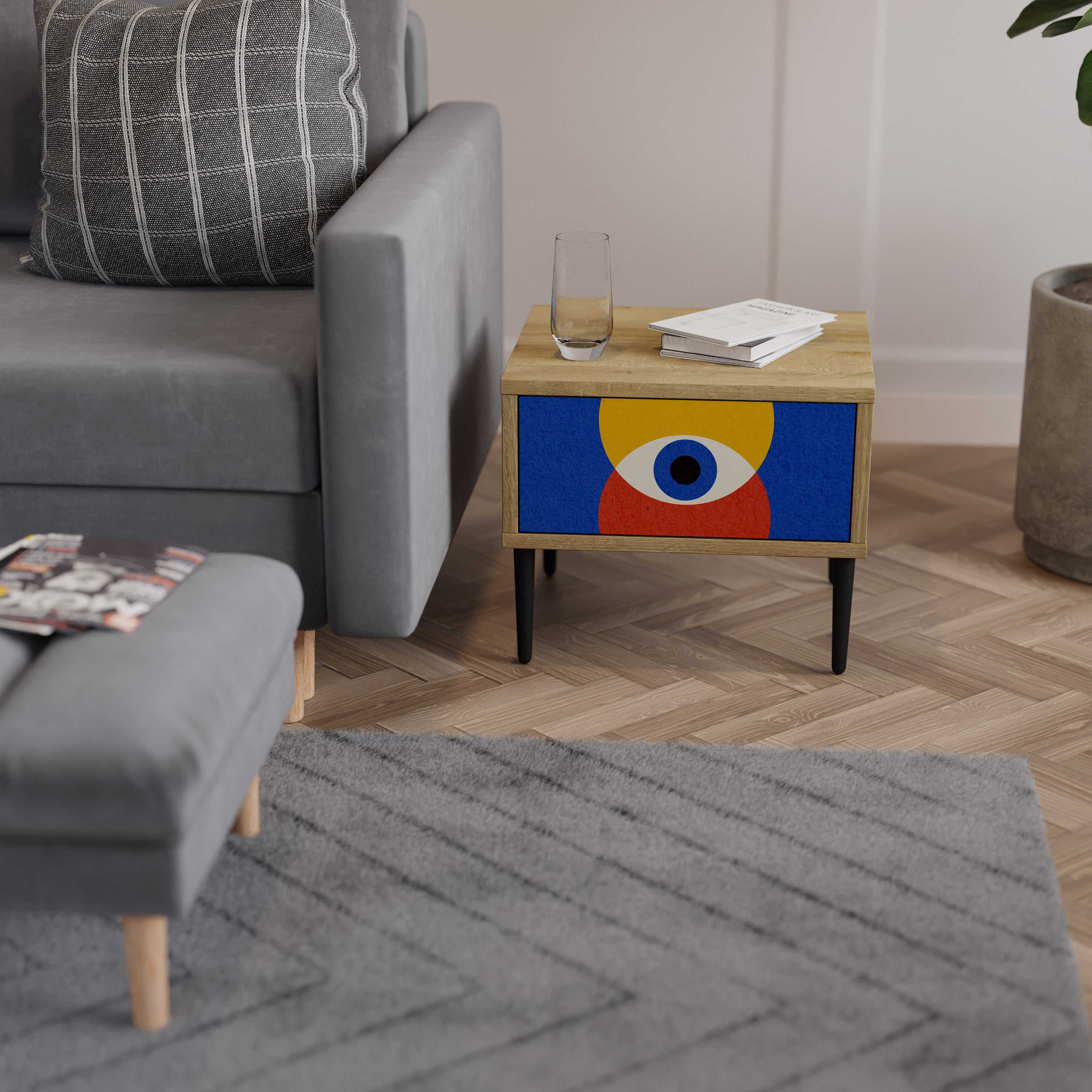 Mesita de noche GEOMETRIC EYES efecto roble
