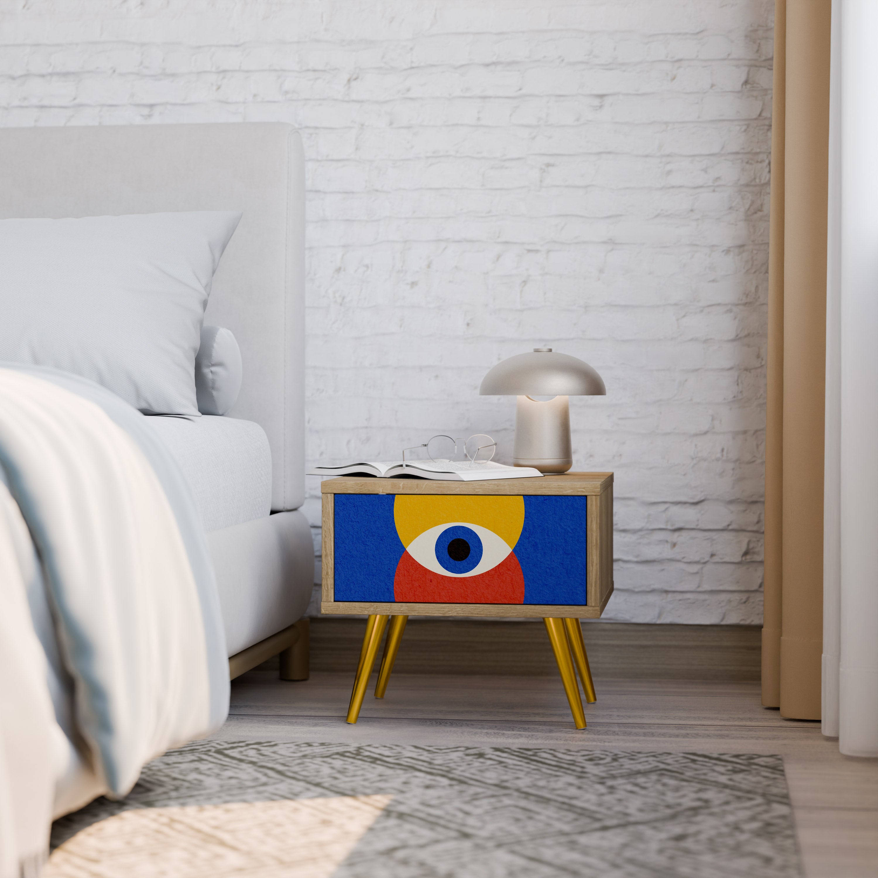 Mesita de noche GEOMETRIC EYES efecto roble