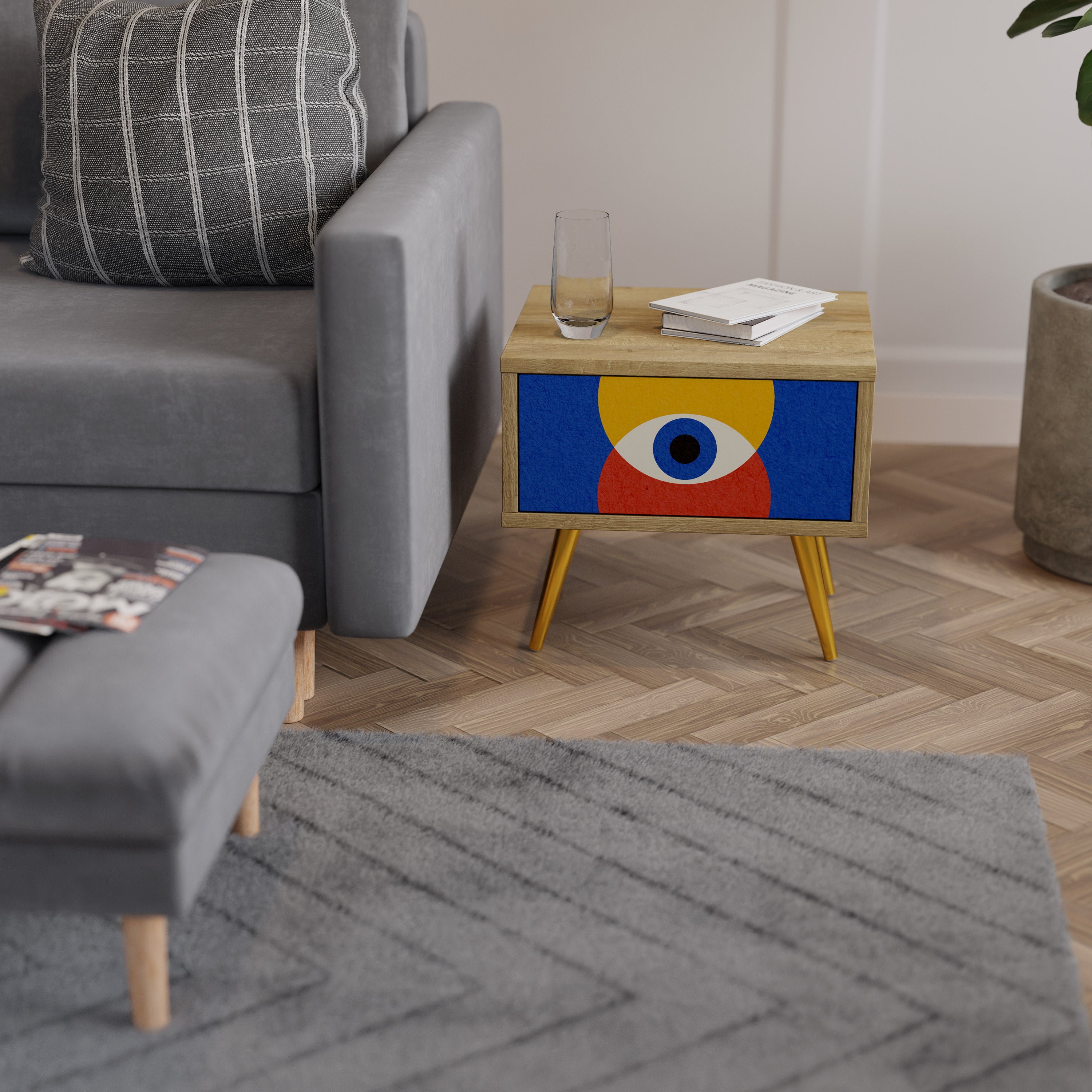 Mesita de noche GEOMETRIC EYES efecto roble