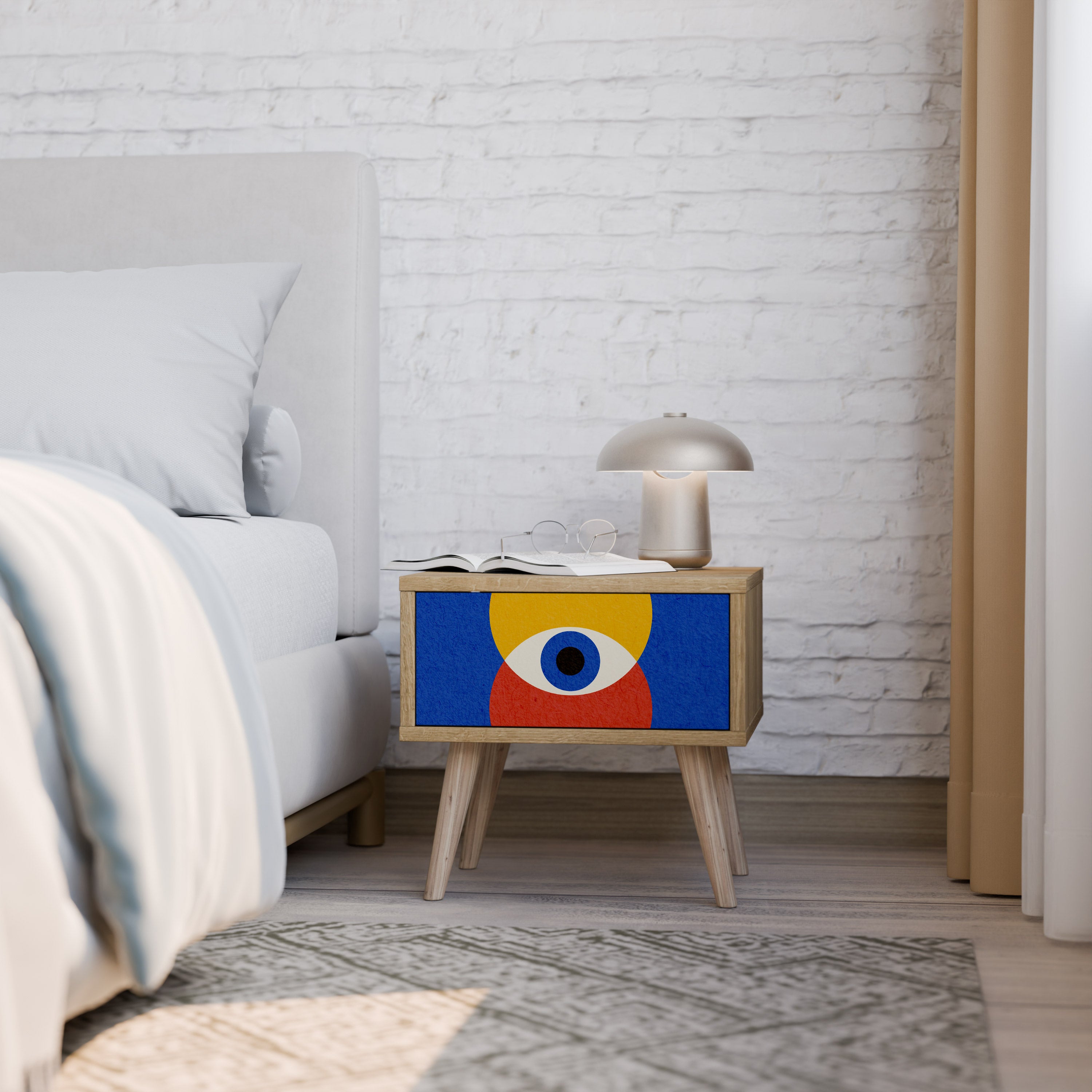 Mesita de noche GEOMETRIC EYES efecto roble