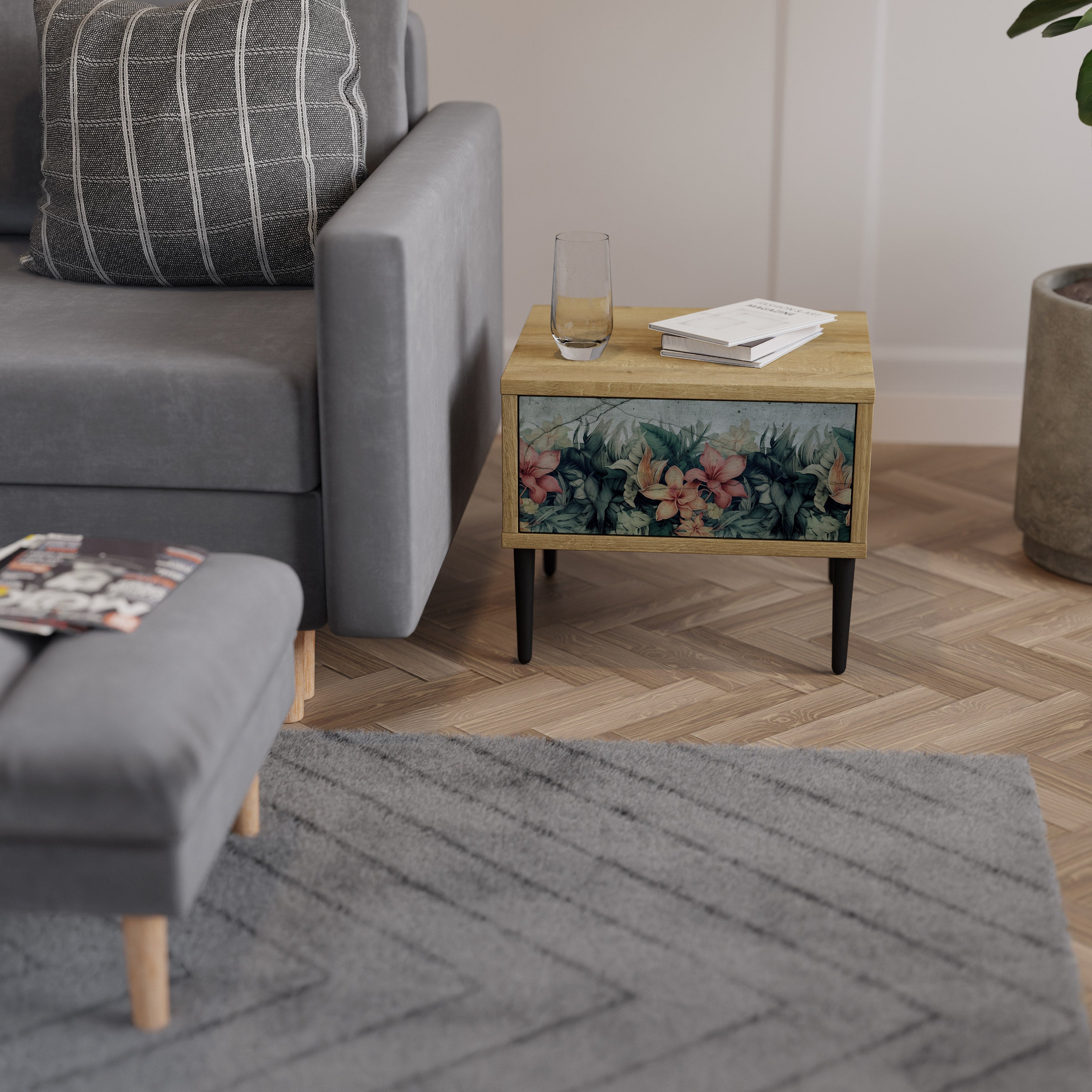 Mesita de noche HEAVENLY BLOOM en efecto roble