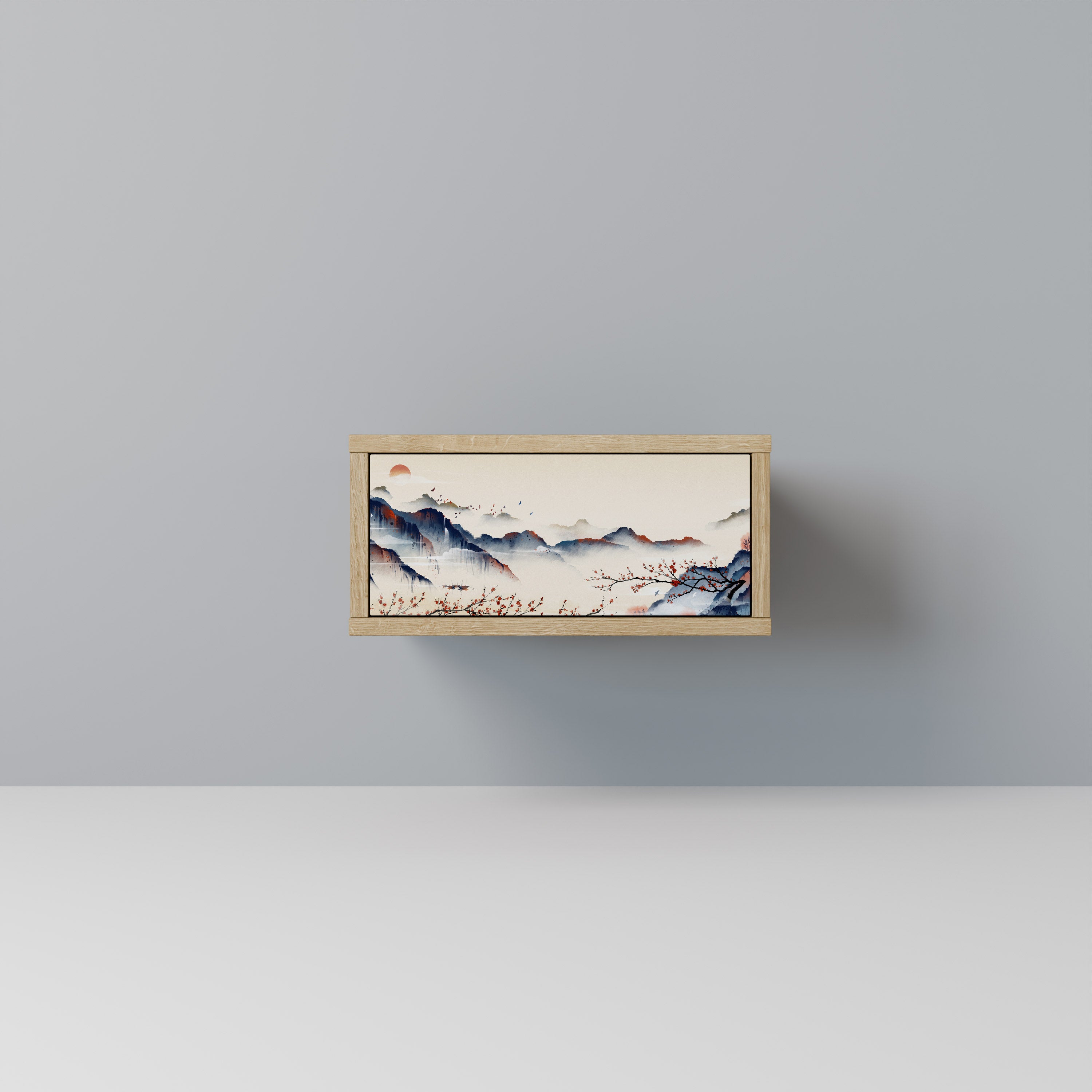Mesita de noche efecto roble PAISAJE JAPONÉS