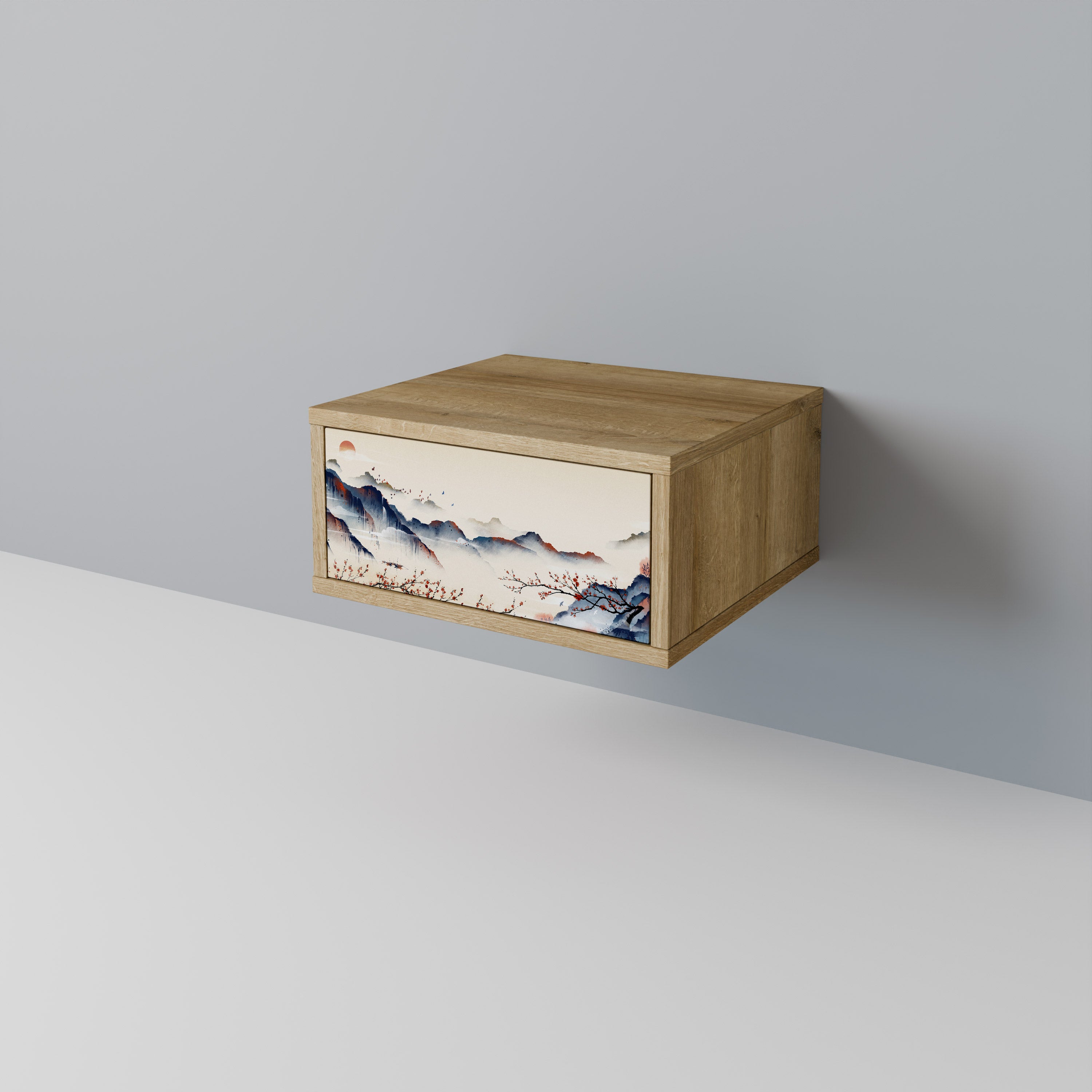 Mesita de noche efecto roble PAISAJE JAPONÉS