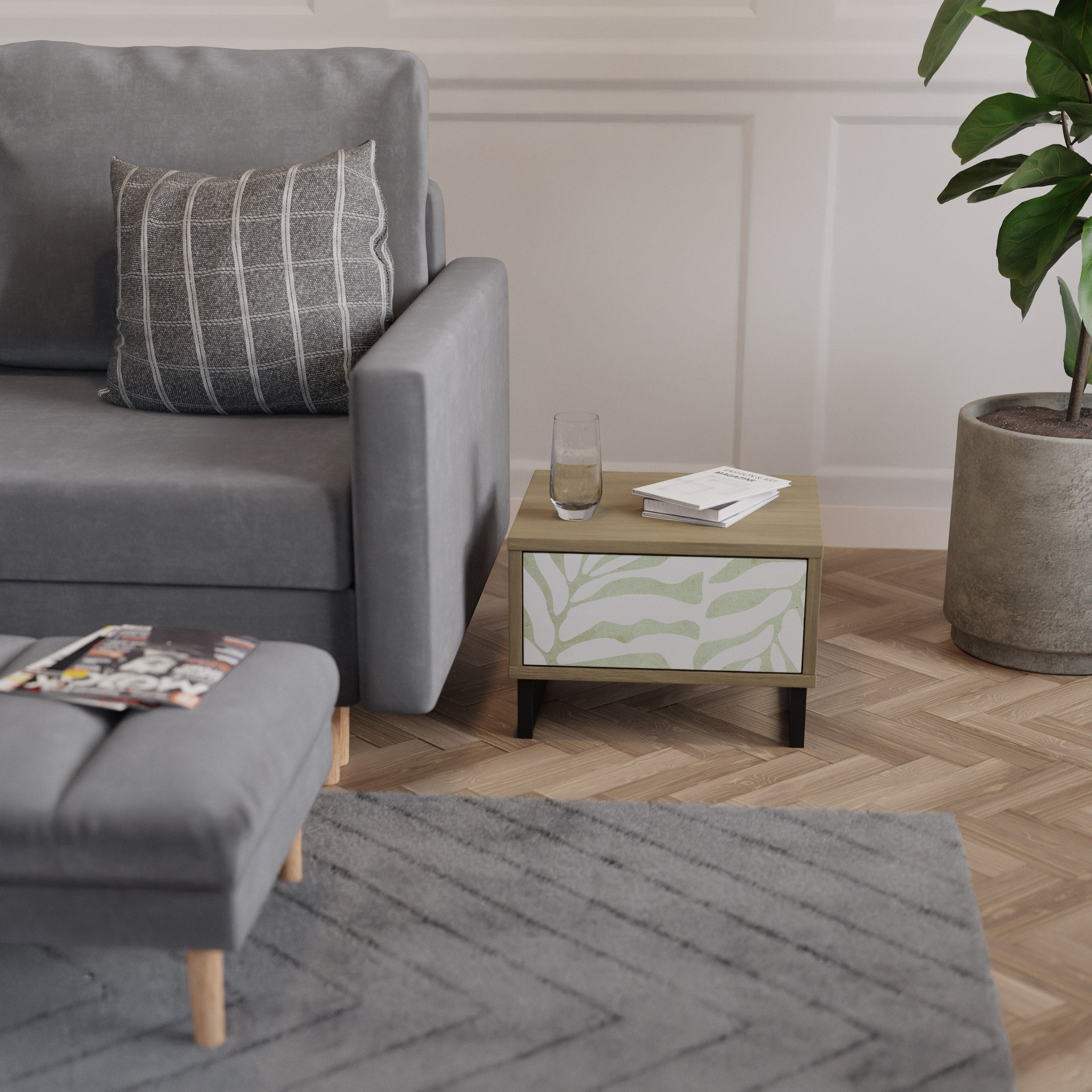 Mesita de noche BOTANICAL SPARK efecto roble