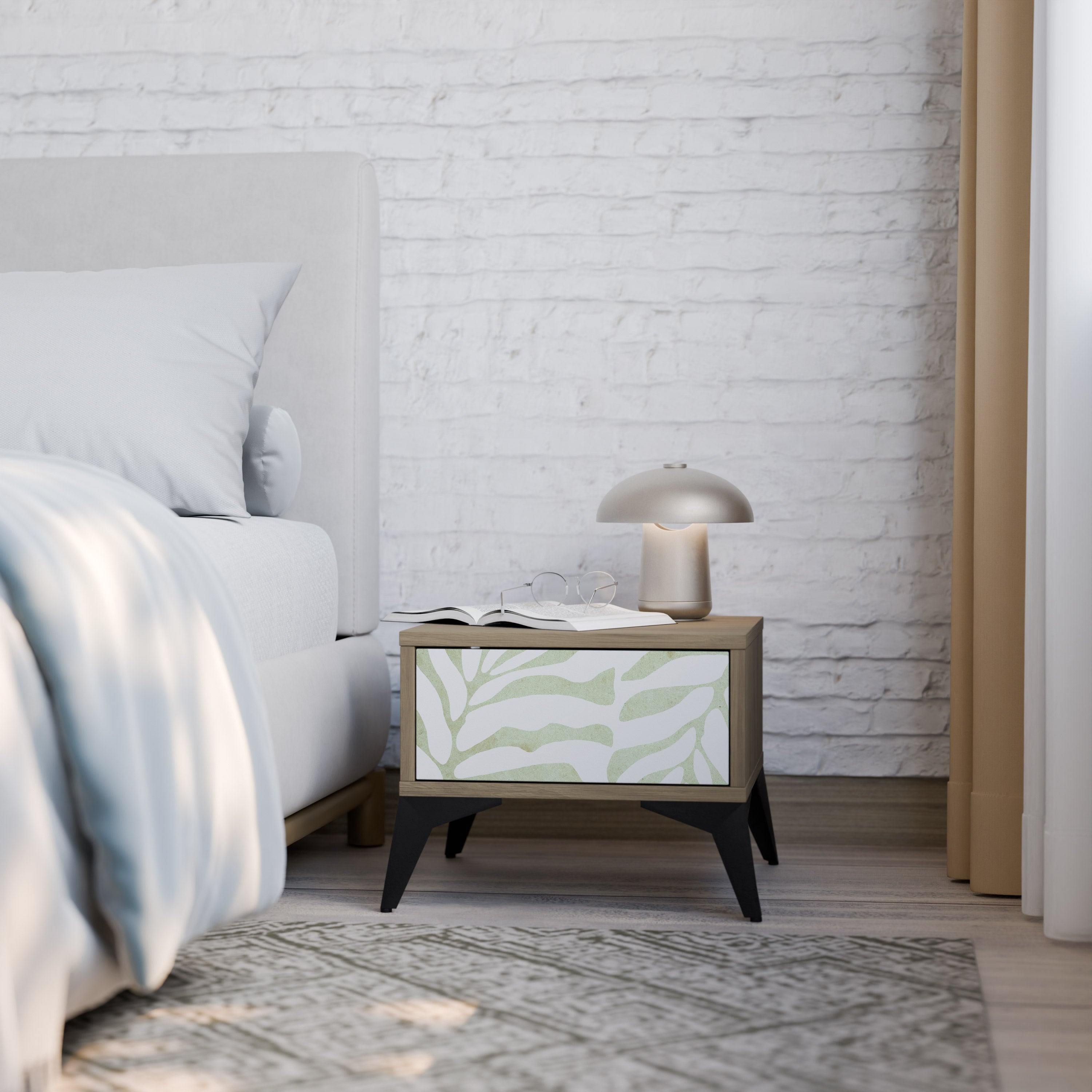Mesita de noche BOTANICAL SPARK efecto roble
