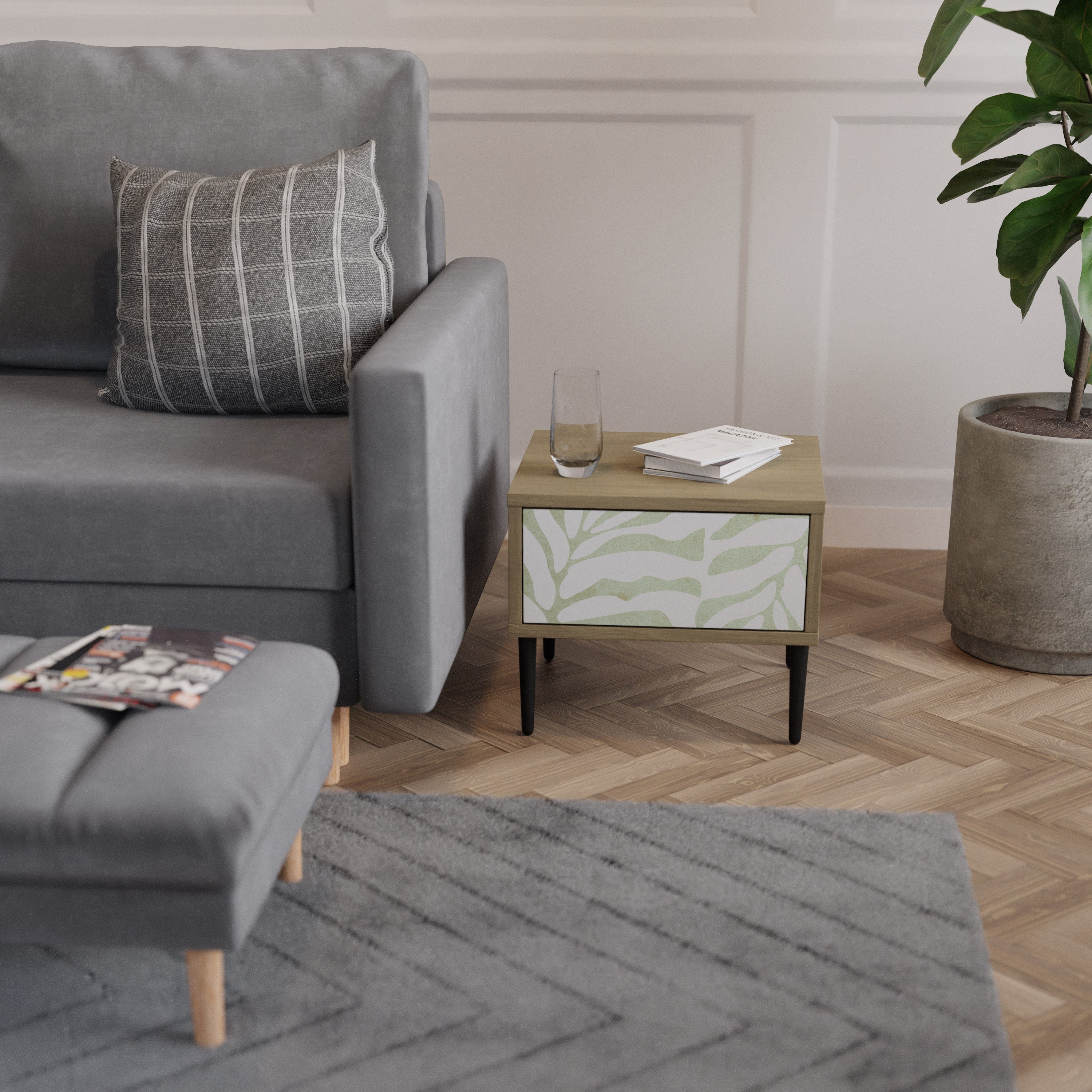 Mesita de noche BOTANICAL SPARK efecto roble
